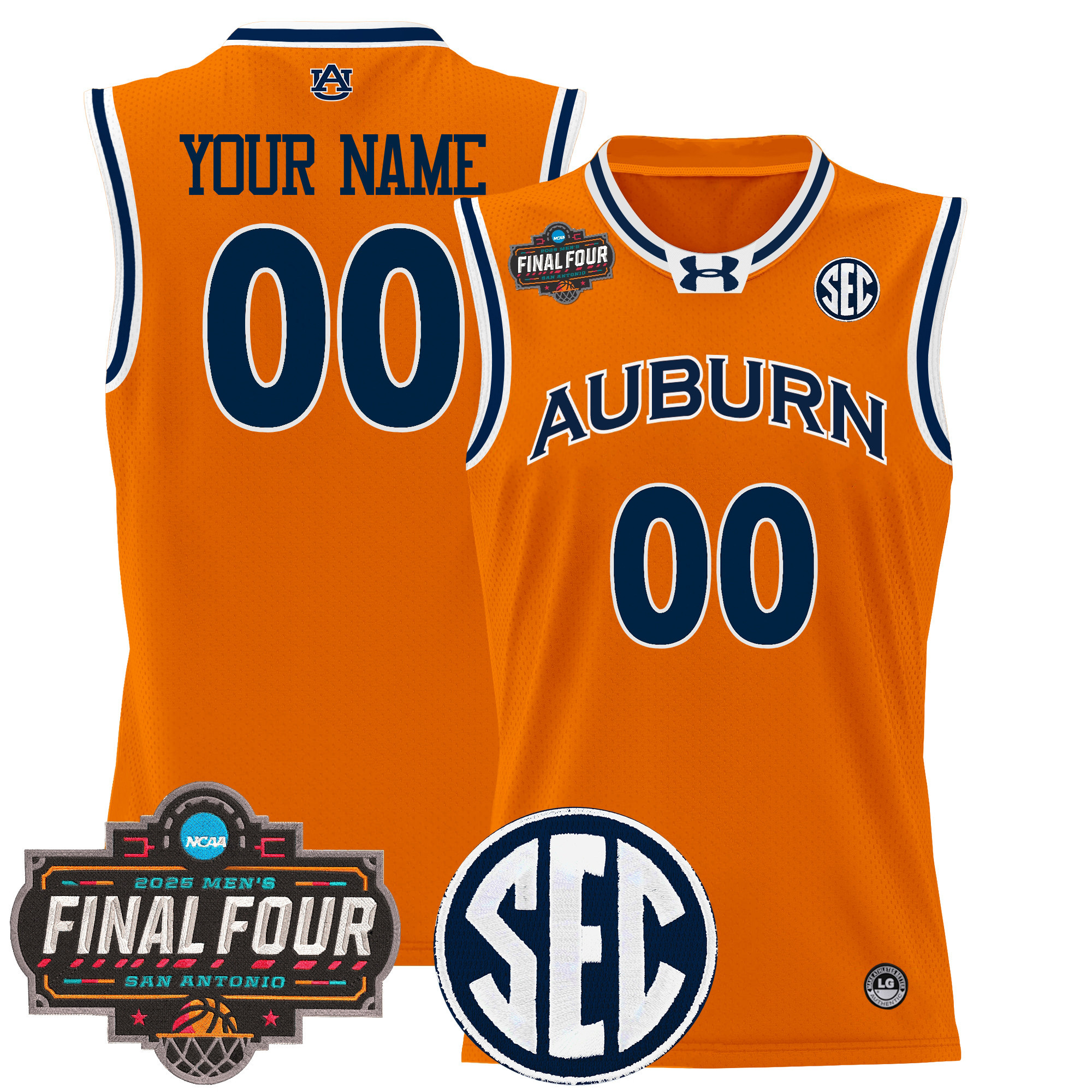 Men's Auburn Tigers 2025 Final Four Patch Lightweight Basketball Custom Orange Jersey - All Stitched