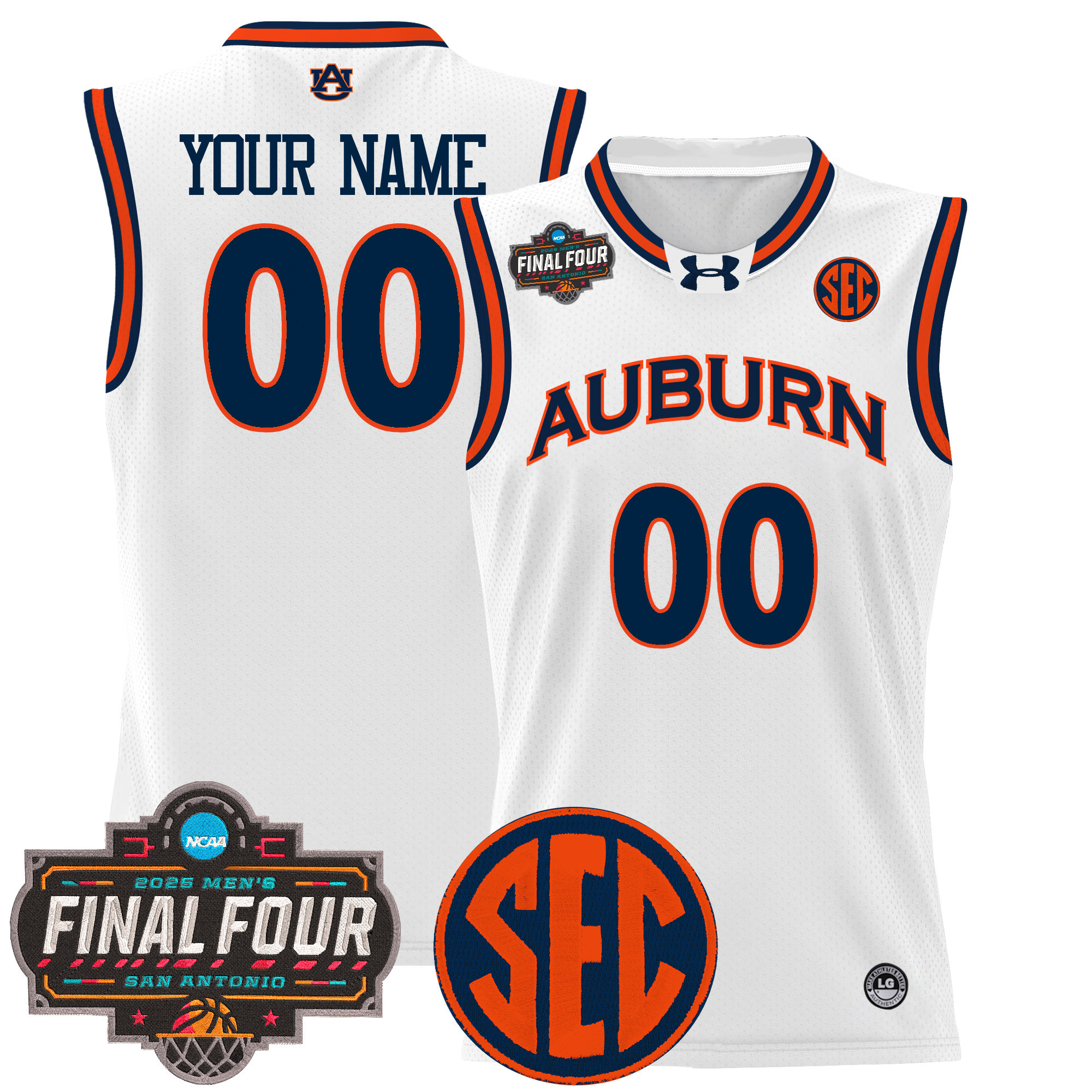 Men's Auburn Tigers 2025 Final Four Patch Lightweight Basketball Custom White Jersey - All Stitched