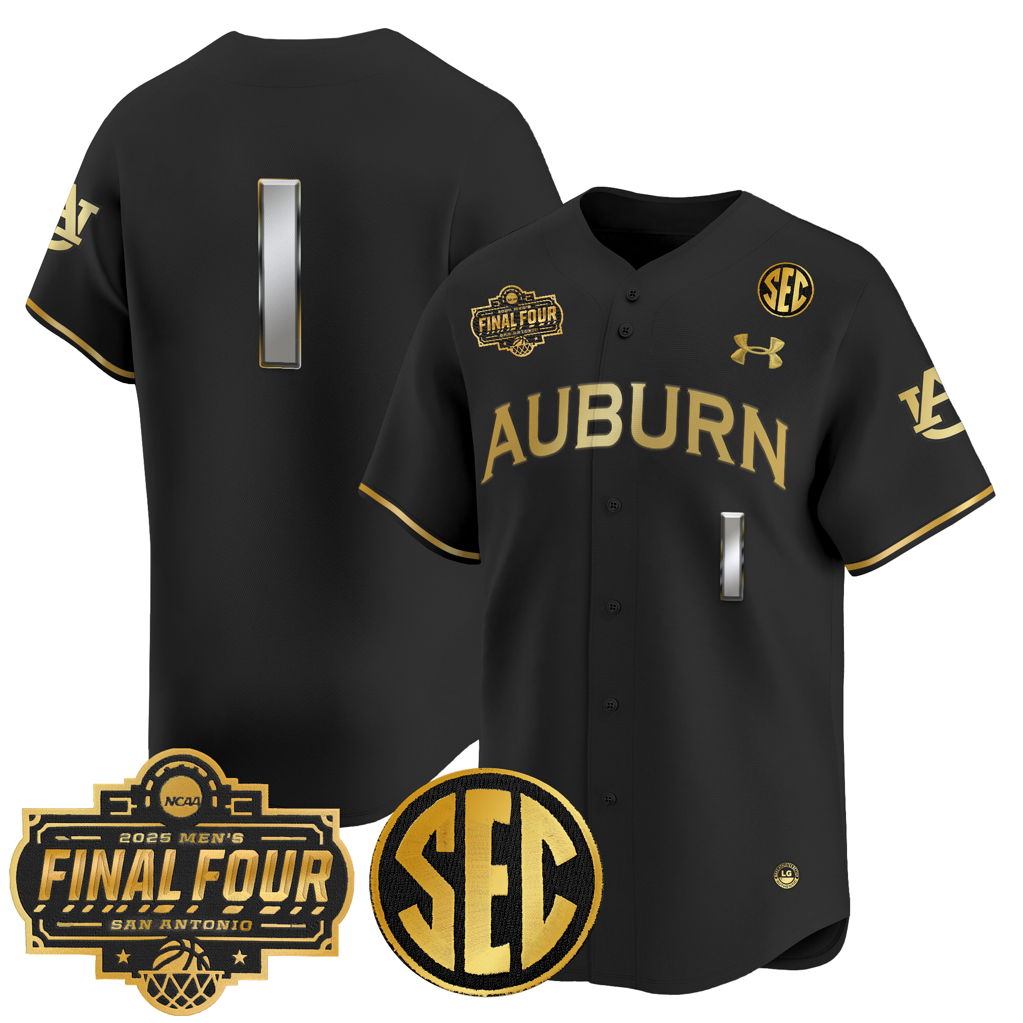 Men's Auburn Tigers 2025 Final Four Patch Vapor Baseball Black Gold Jersey - All Stitched