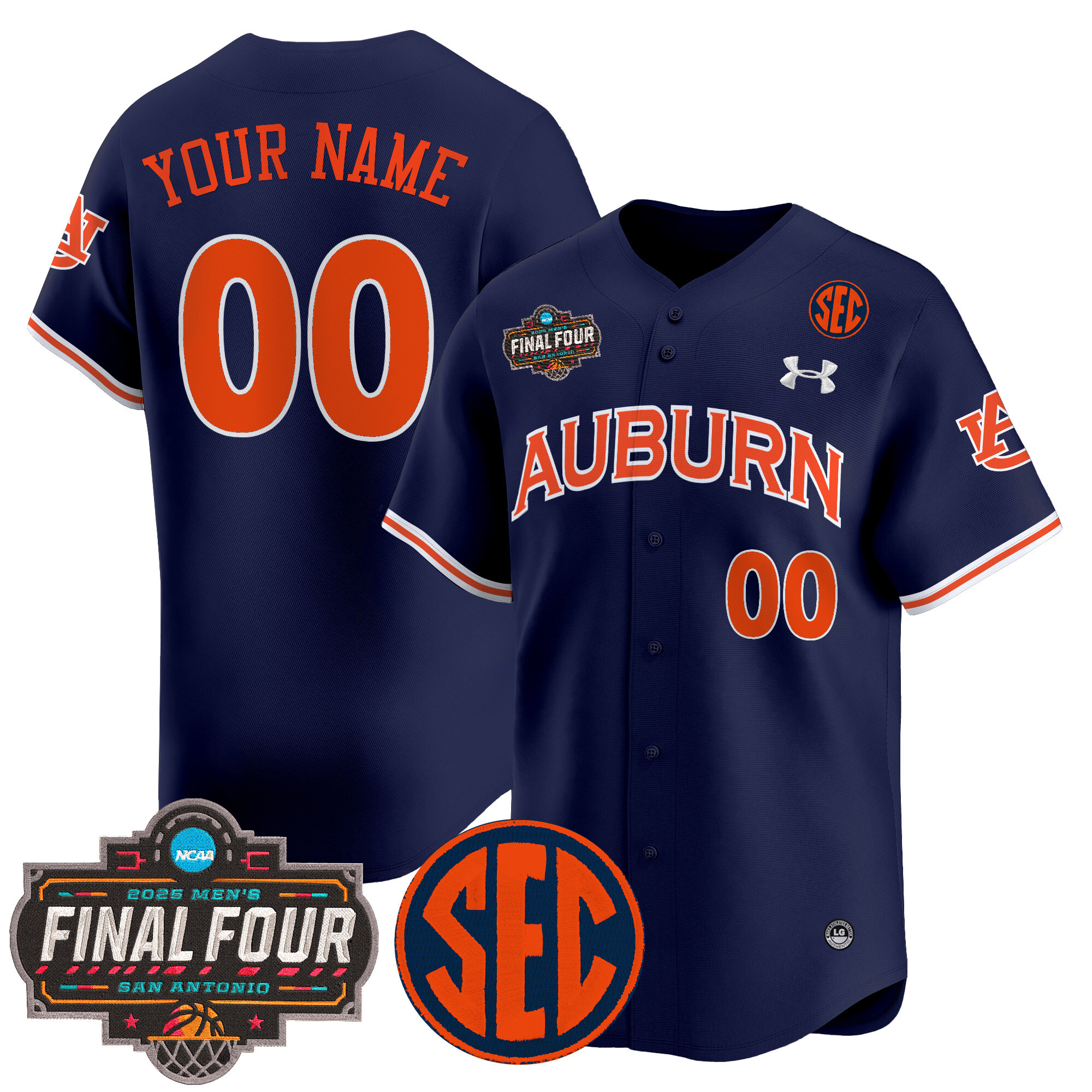 Men's Auburn Tigers 2025 Final Four Patch Vapor Baseball Custom Navy Jersey - All Stitched