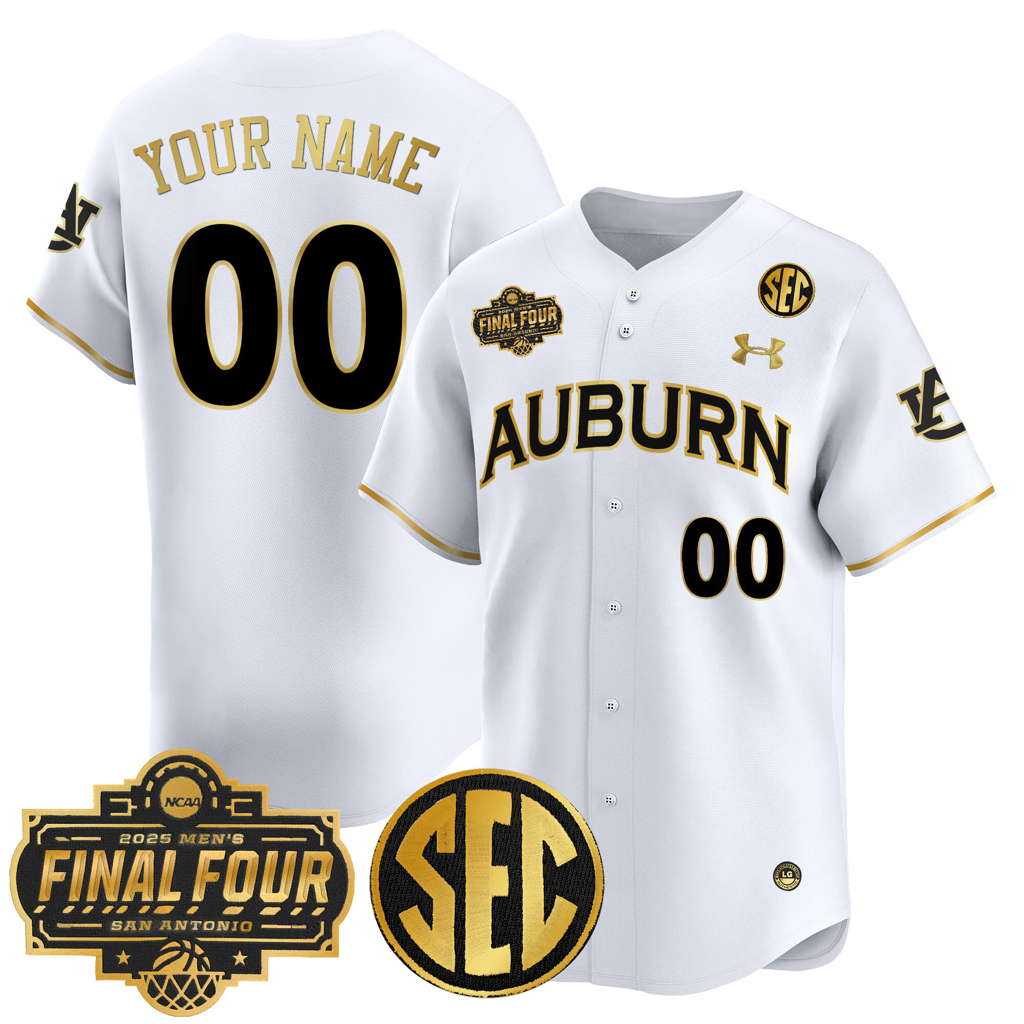 Men's Auburn Tigers 2025 Final Four Patch Vapor Baseball Custom White Gold Jersey - All Stitched