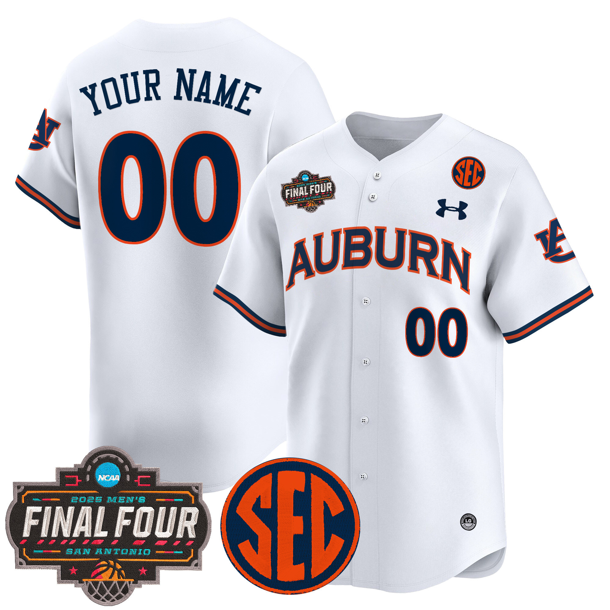 Men's Auburn Tigers 2025 Final Four Patch Vapor Baseball Custom White Jersey - All Stitched