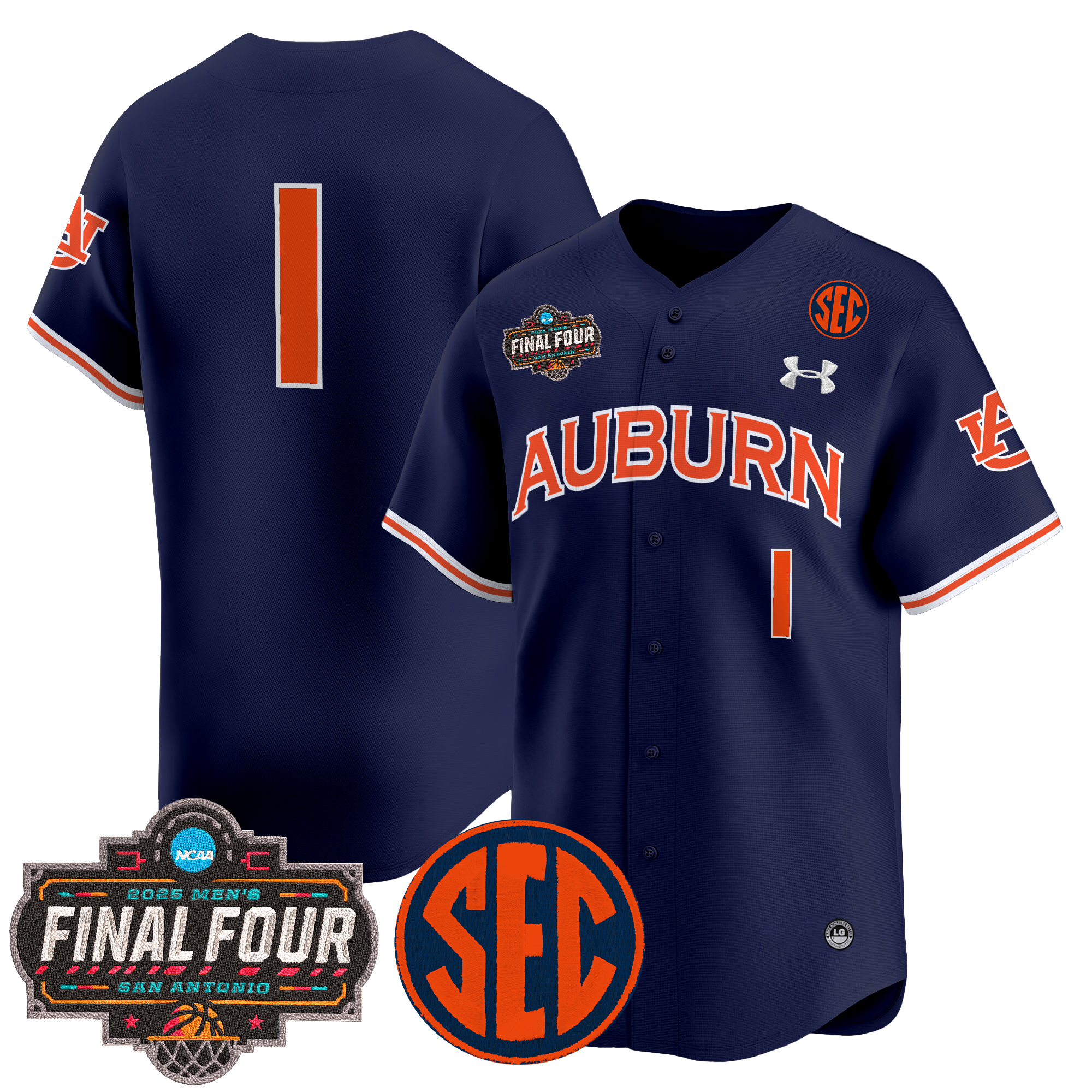 Men's Auburn Tigers 2025 Final Four Patch Vapor Baseball Navy Jersey - All Stitched