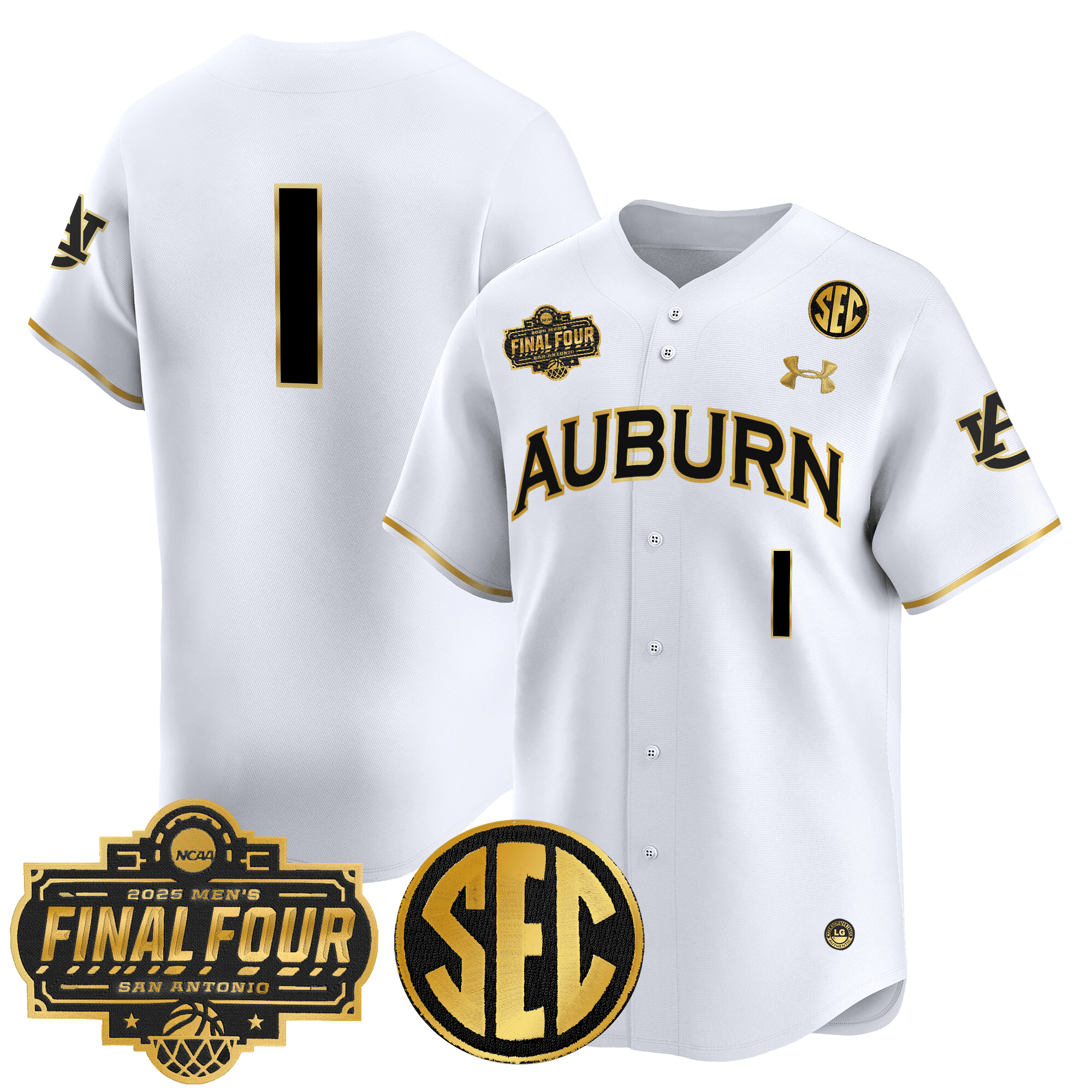 Men's Auburn Tigers 2025 Final Four Patch Vapor Baseball White Gold Jersey - All Stitched