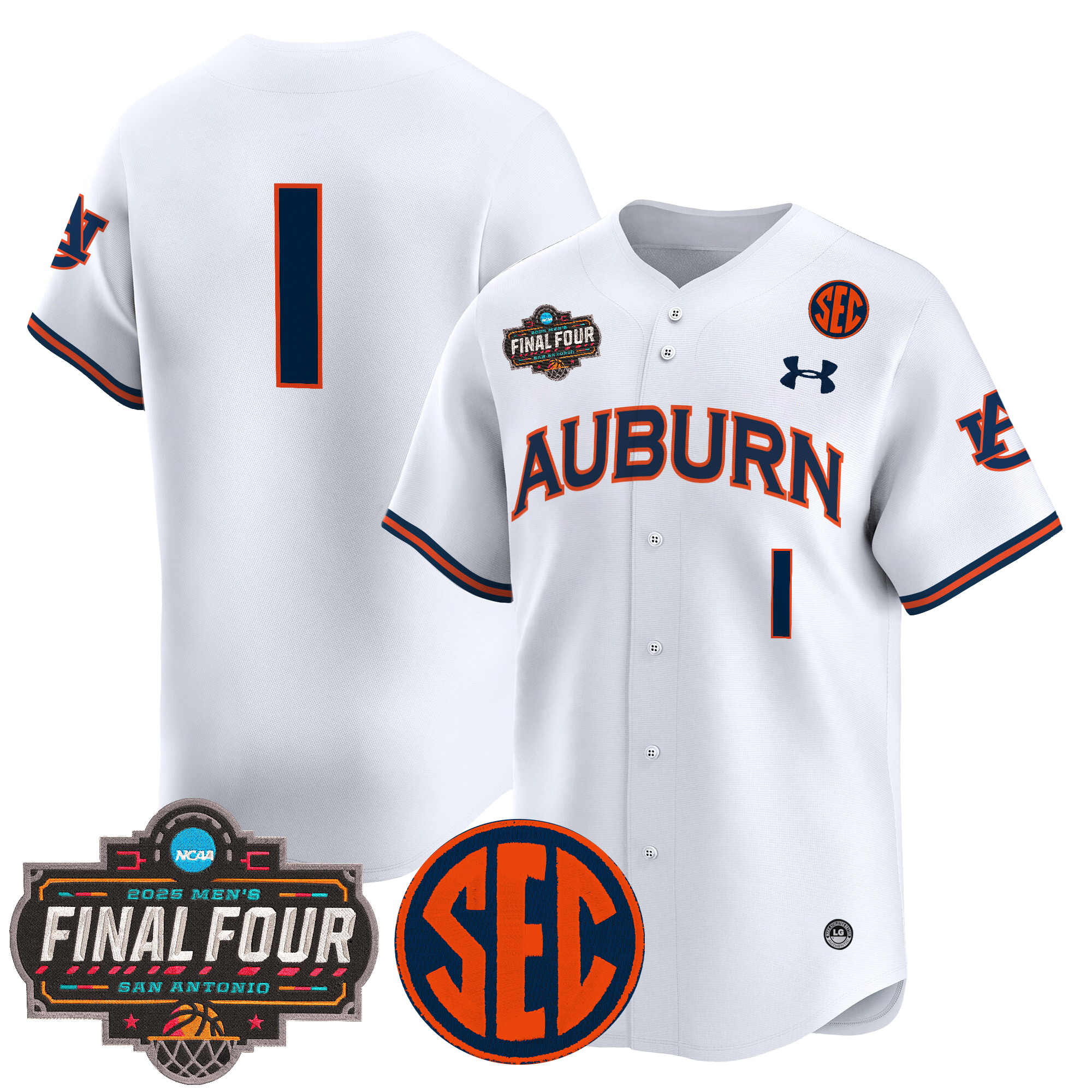 Men's Auburn Tigers 2025 Final Four Patch Vapor Baseball White Jersey - All Stitched