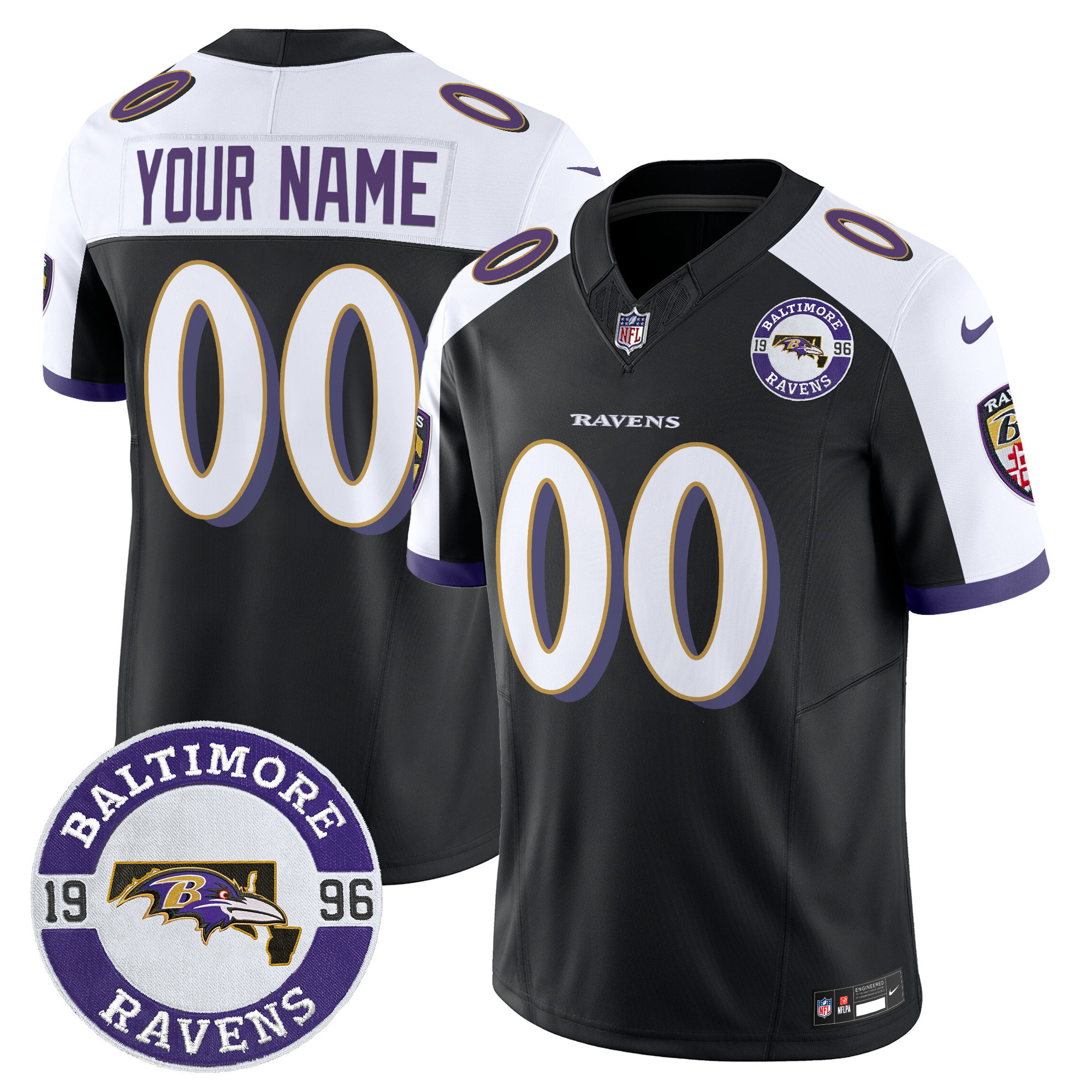 Men's Baltimore Ravens 2024 Vapor Limited Custom Black Alternate Jersey - Est. 1996 Patch - All Stitched