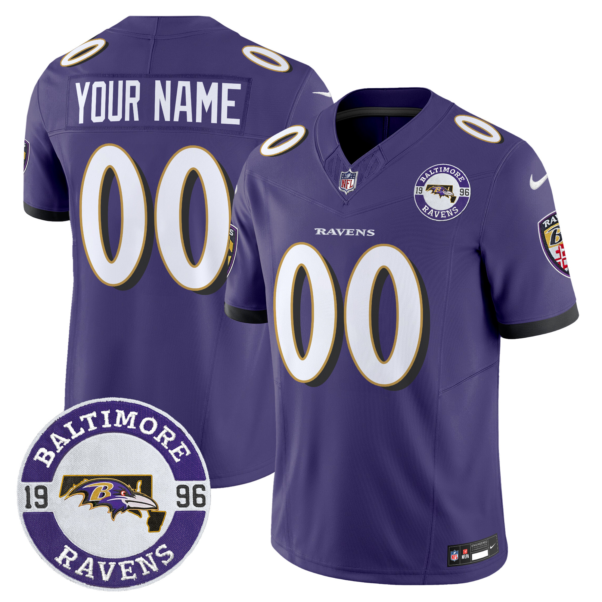 Men's Baltimore Ravens 2024 Vapor Limited Custom Purple Jersey - Est. 1996 Patch - All Stitched