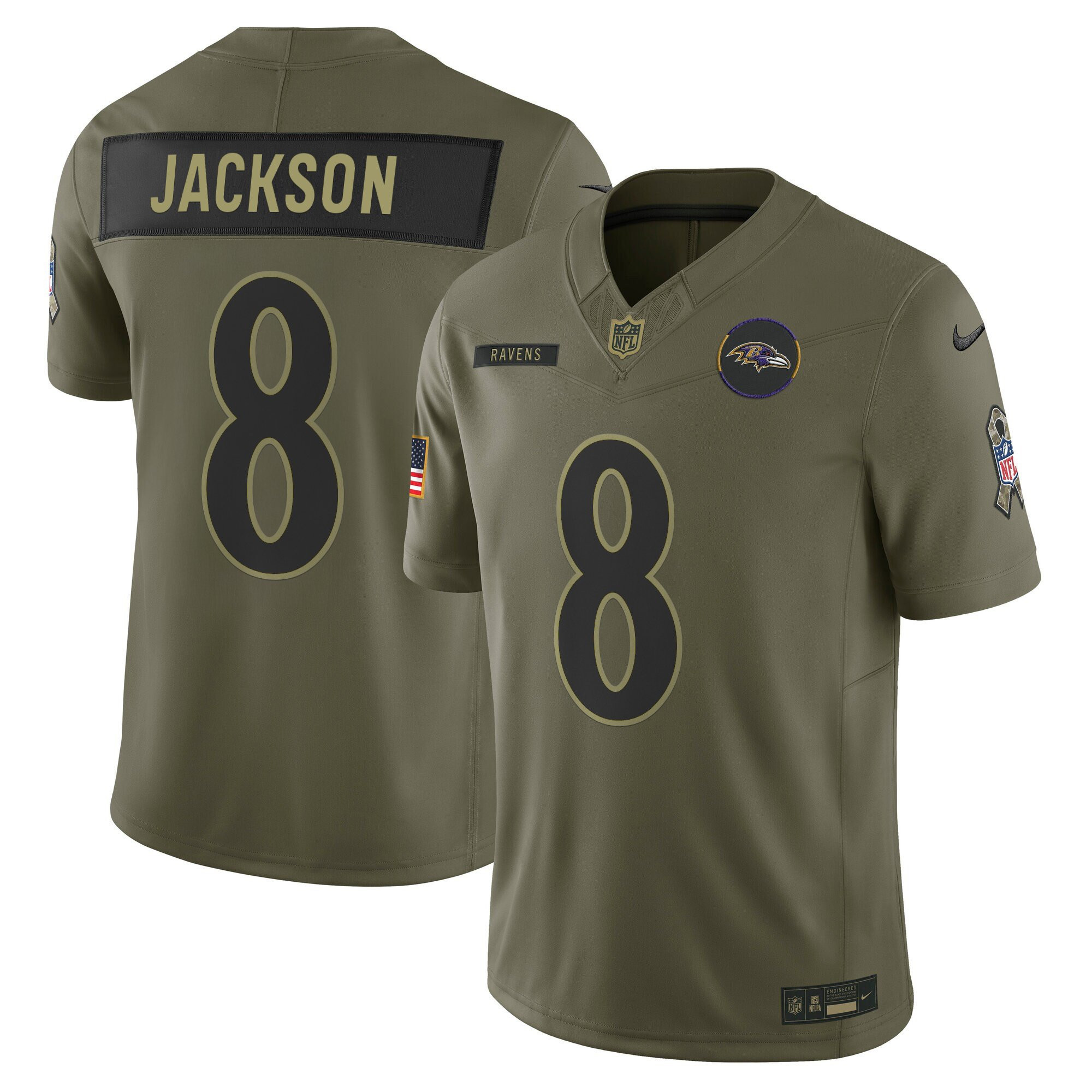 Men's Baltimore Ravens 2025 Salute to Service Vapor Limited Lamar Jackson Jersey - All Stitched