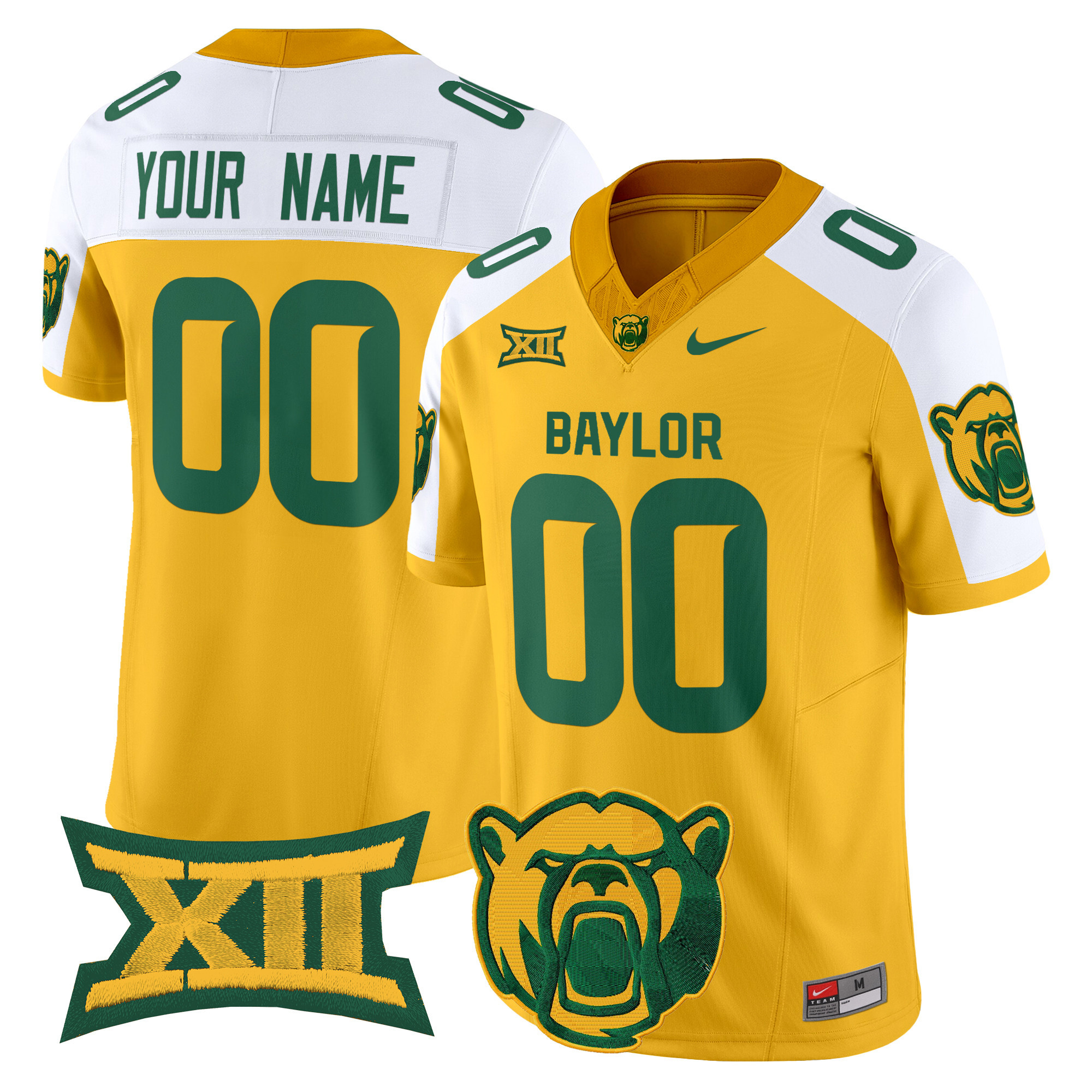 Men's Baylor Bears 2025 Vapor Limited Custom Gold Alternate Jersey V2 - All Stitched