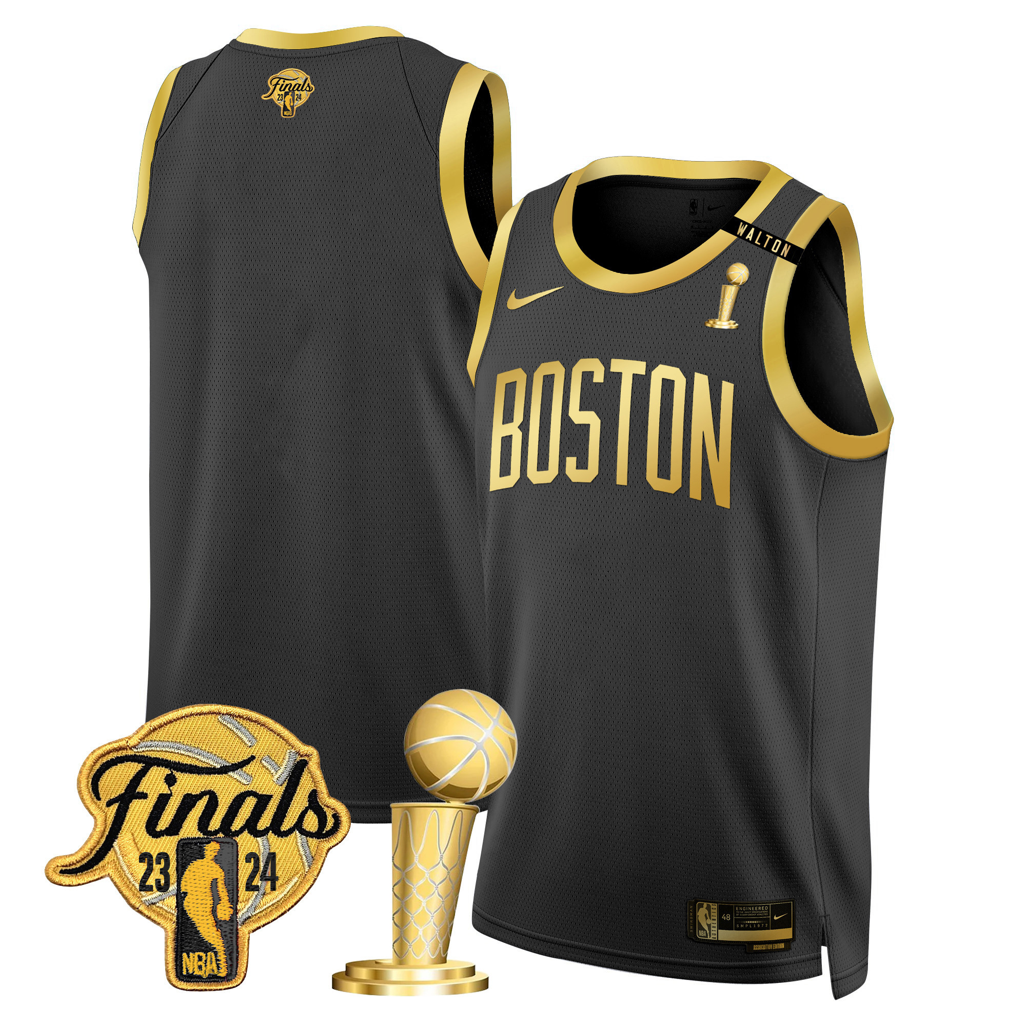 Men's Boston Celtics 2024 Final & Champions Patch Swingman Black Gold Jersey V2 - All Stitched