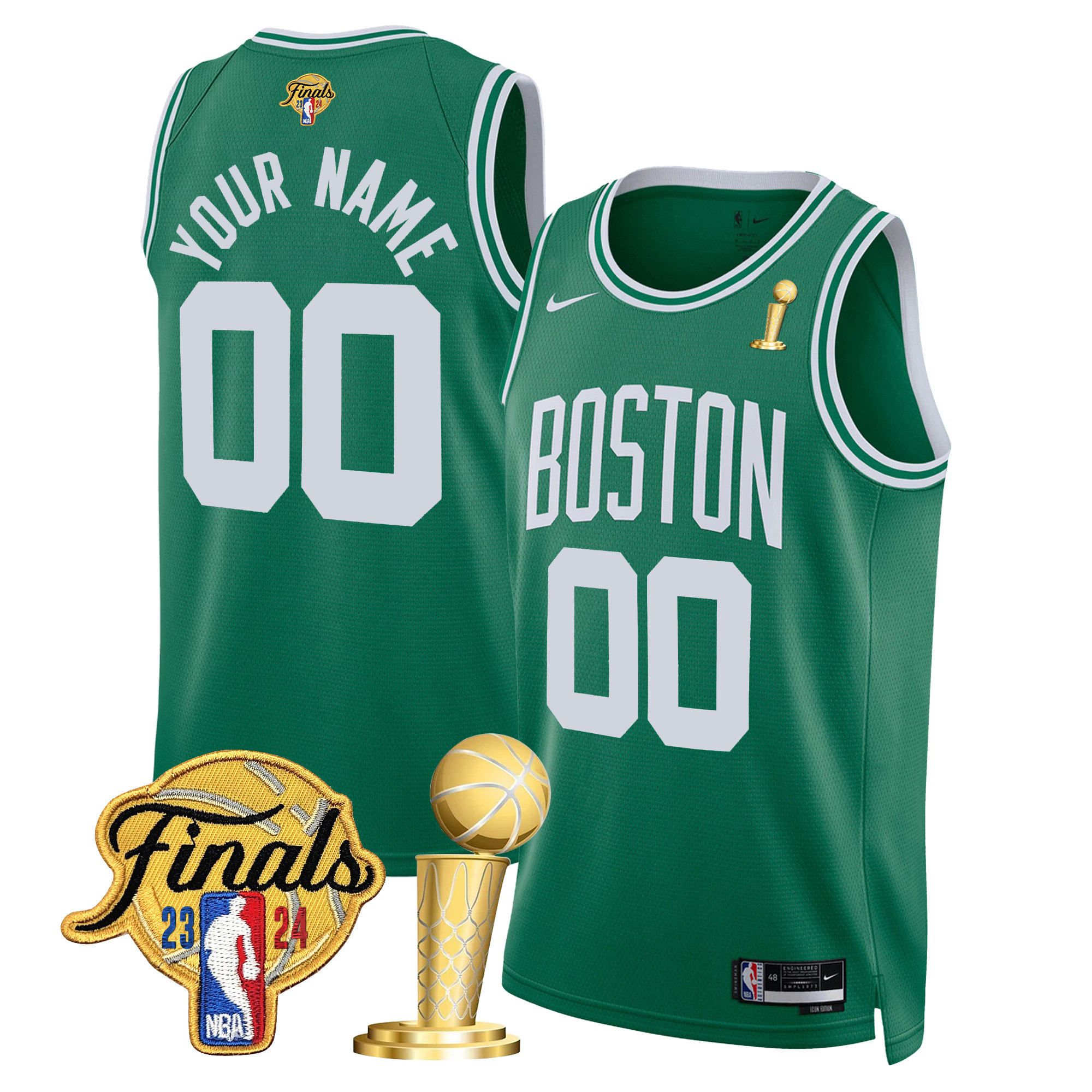 Men's Boston Celtics 2024 Final & Champions Patch Swingman Custom Icon Jersey - All Stitched