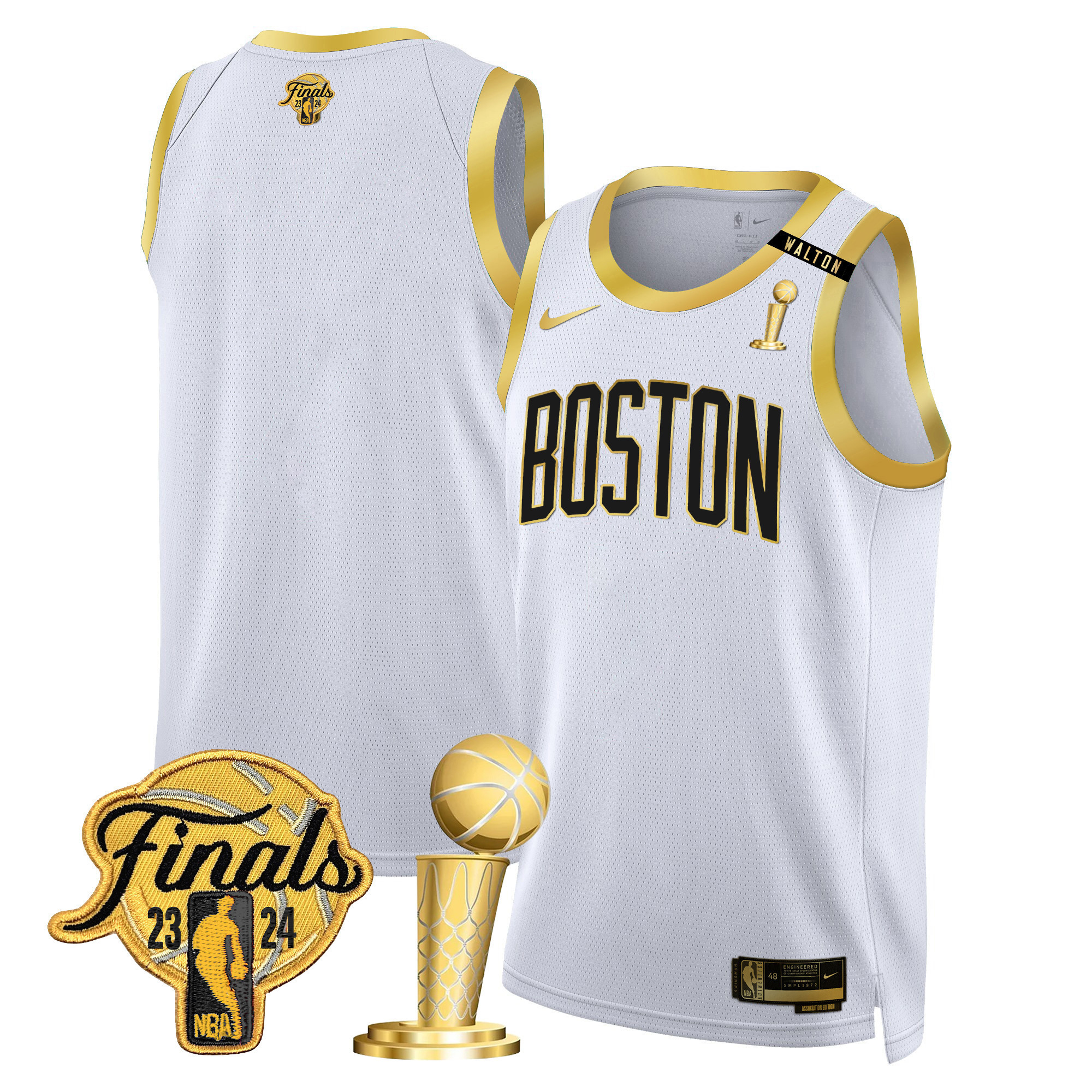 Men's Boston Celtics 2024 Final & Champions Patch Swingman White Gold Jersey V2 - All Stitched