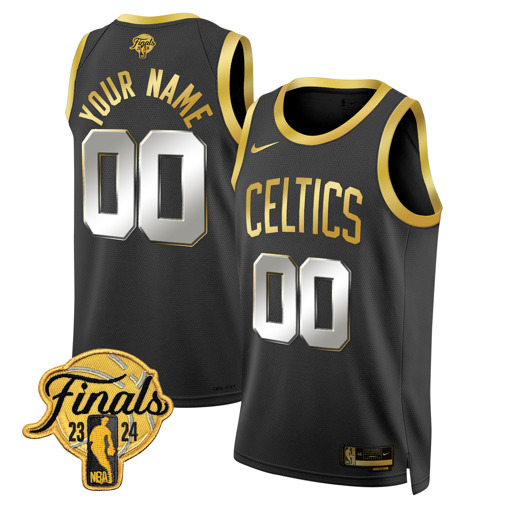 Men's Boston Celtics 2024 Finals Patch Swingman Custom Black Gold Jersey - All Stitched