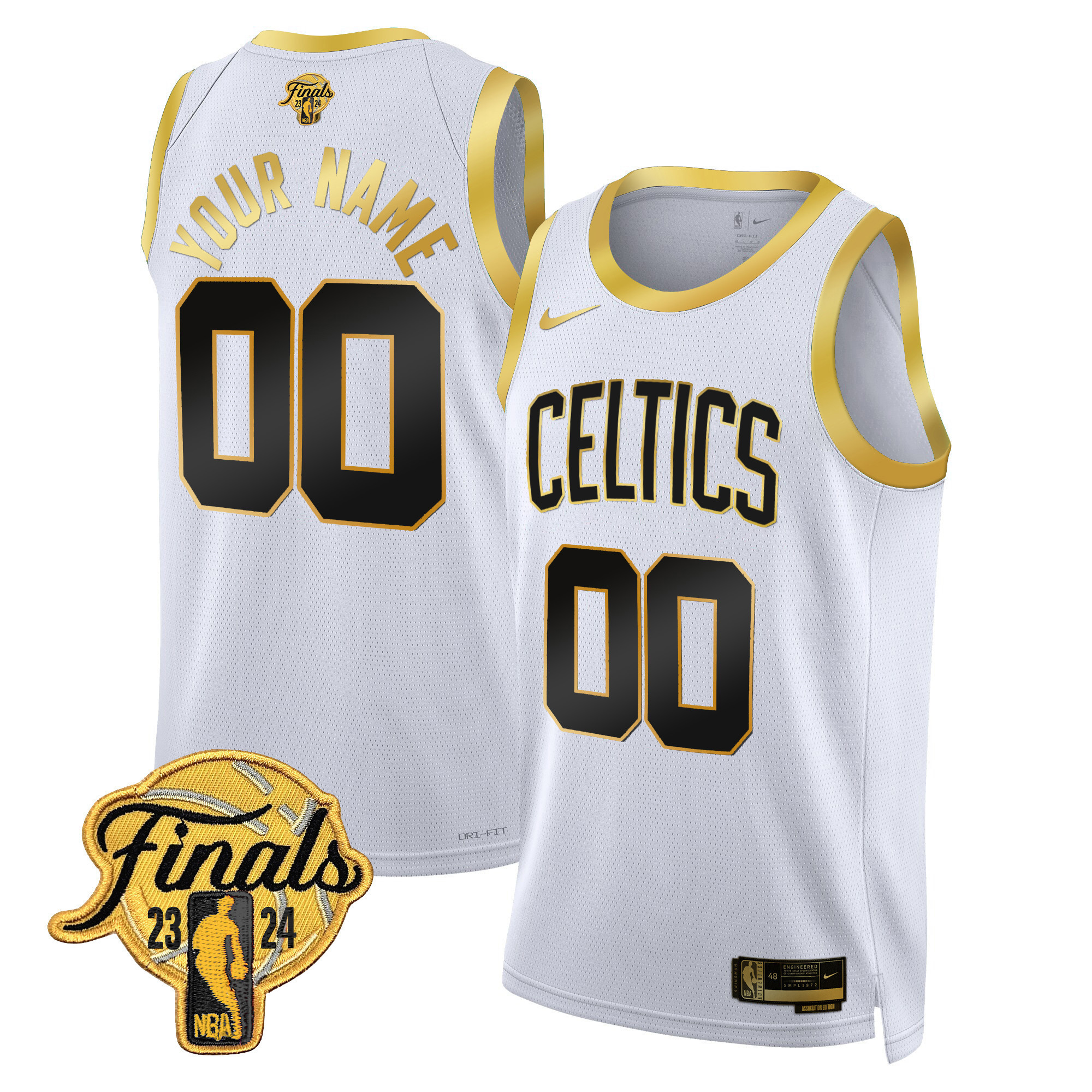 Men's Boston Celtics 2024 Finals Patch Swingman Custom White Gold Jersey - All Stitched