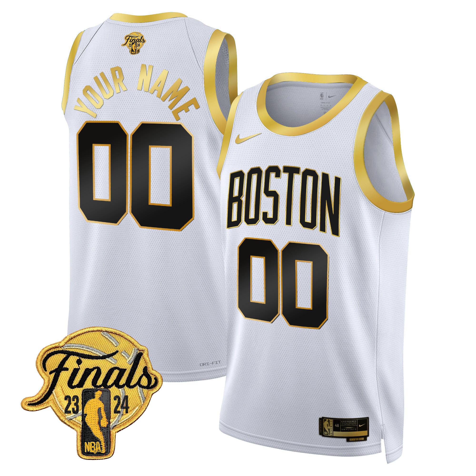 Men's Boston Celtics 2024 Finals Patch Swingman Custom White Gold Jersey V2 - All Stitched