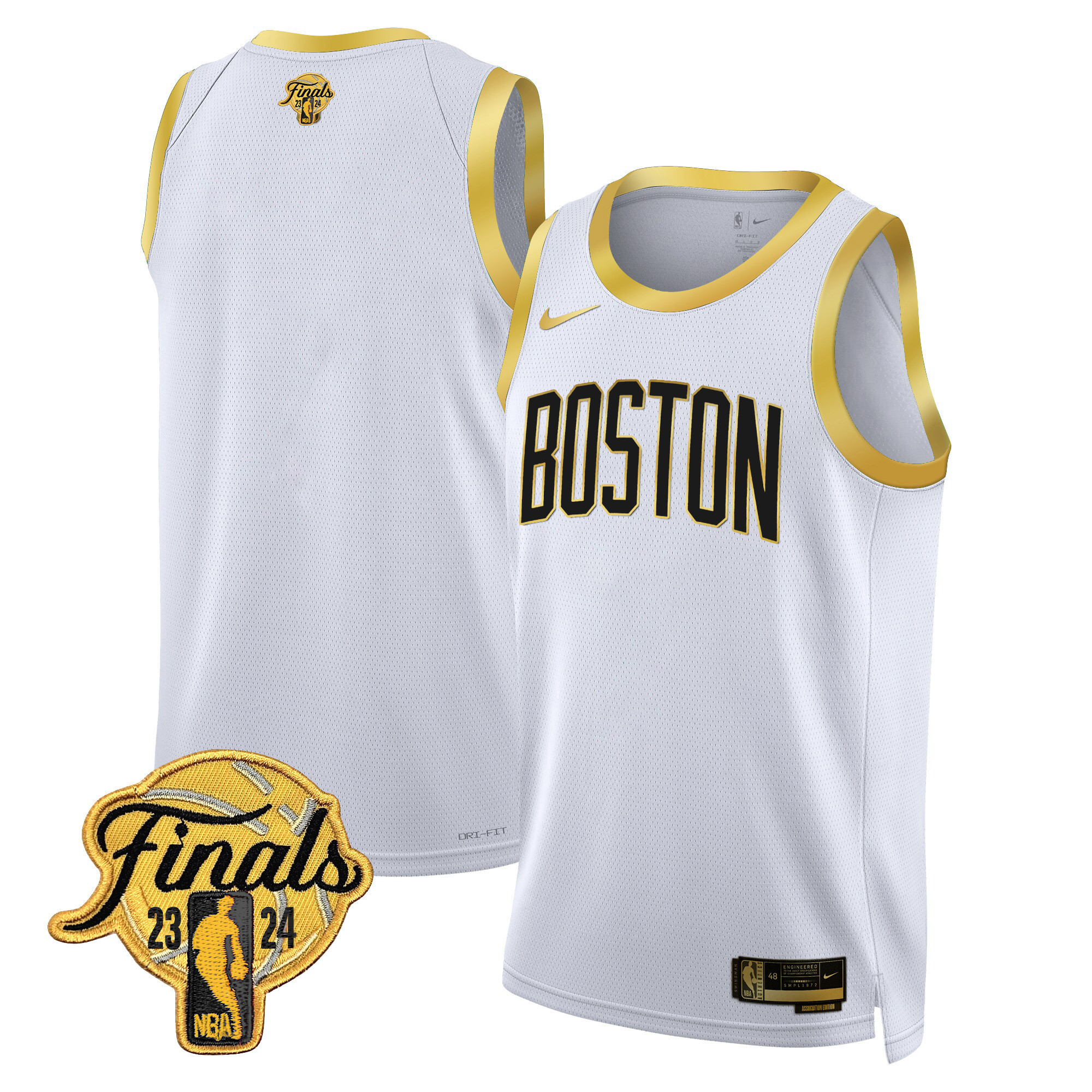 Men's Boston Celtics 2024 Finals Patch Swingman White Gold Jersey V2 - All Stitched