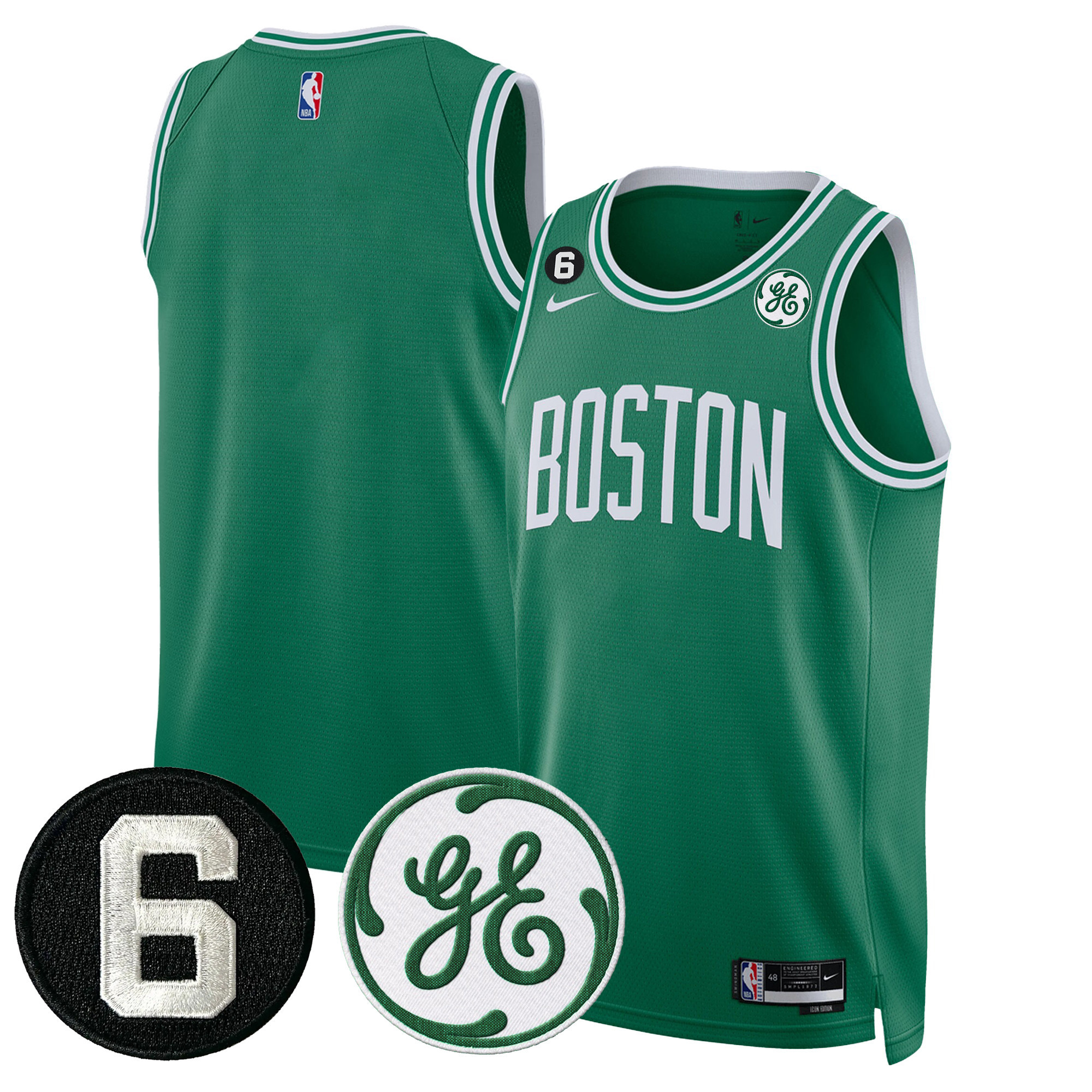Men's Boston Celtics Bill Russell & John Havlicek Patch Icon Jersey - All Stitched