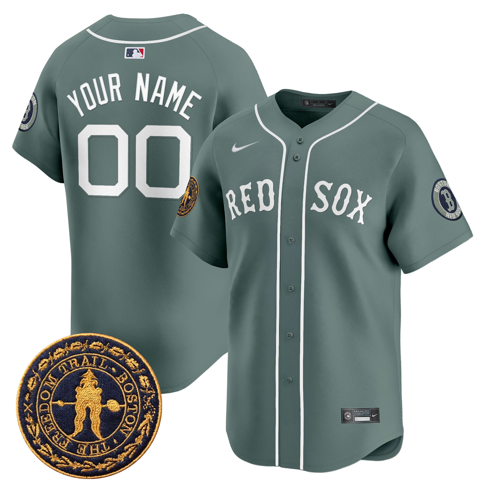 Men's Boston Red Sox Freedom Trail Patch Vapor Premier Limited Custom Green Jersey - All Stitched