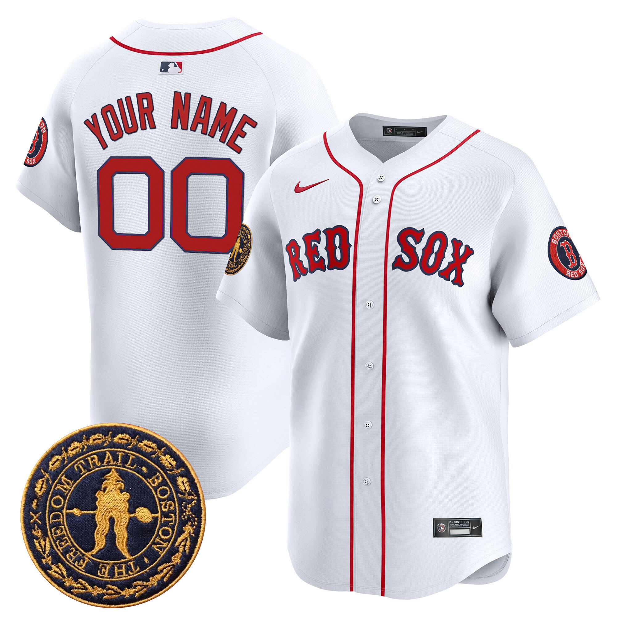 Men's Boston Red Sox Freedom Trail Patch Vapor Premier Limited Custom White Jersey - All Stitched