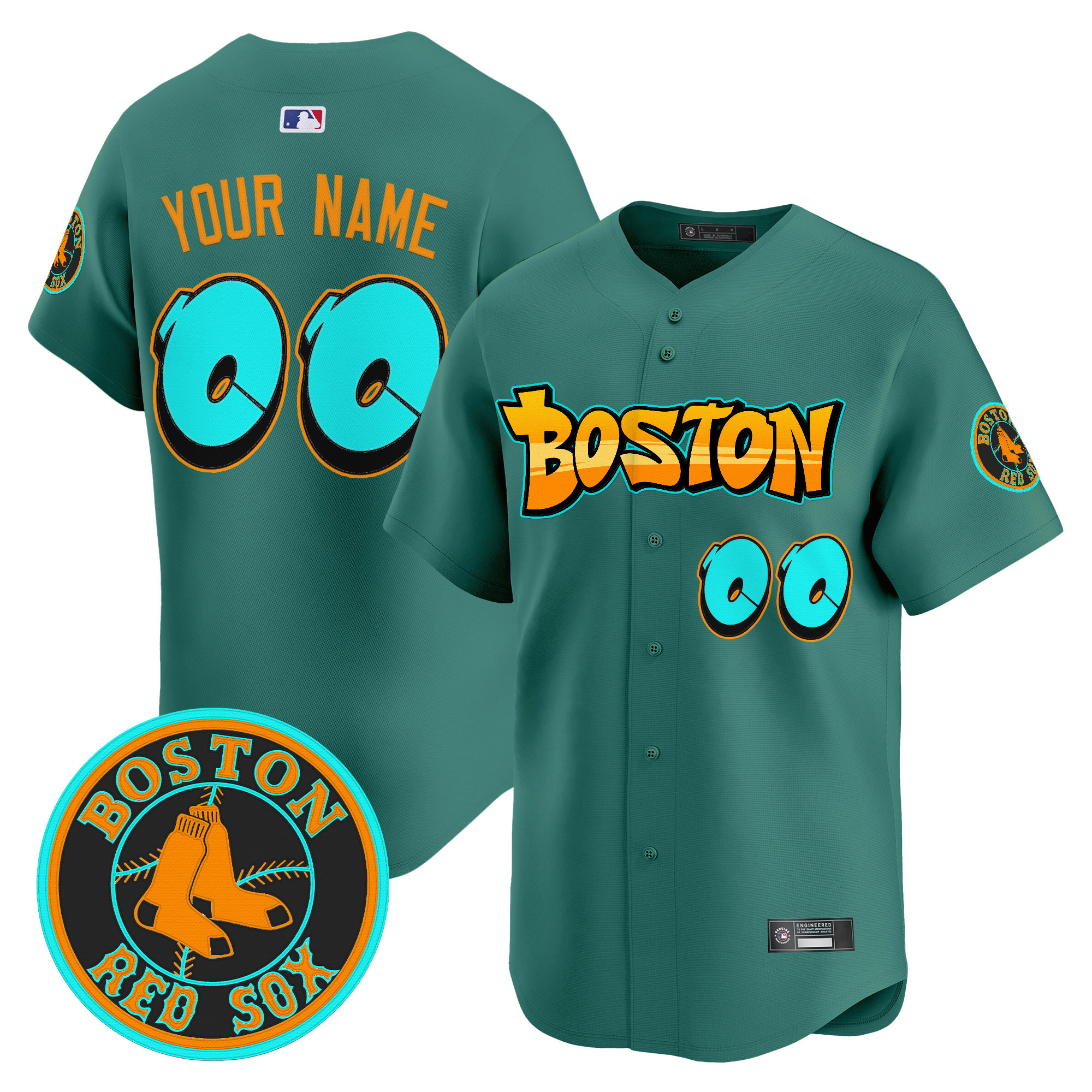 Men's Boston Red Sox 'Graffiti Streetstyle Edition Vapor Premier Limited Custom Green Monster Jersey - All Stitched