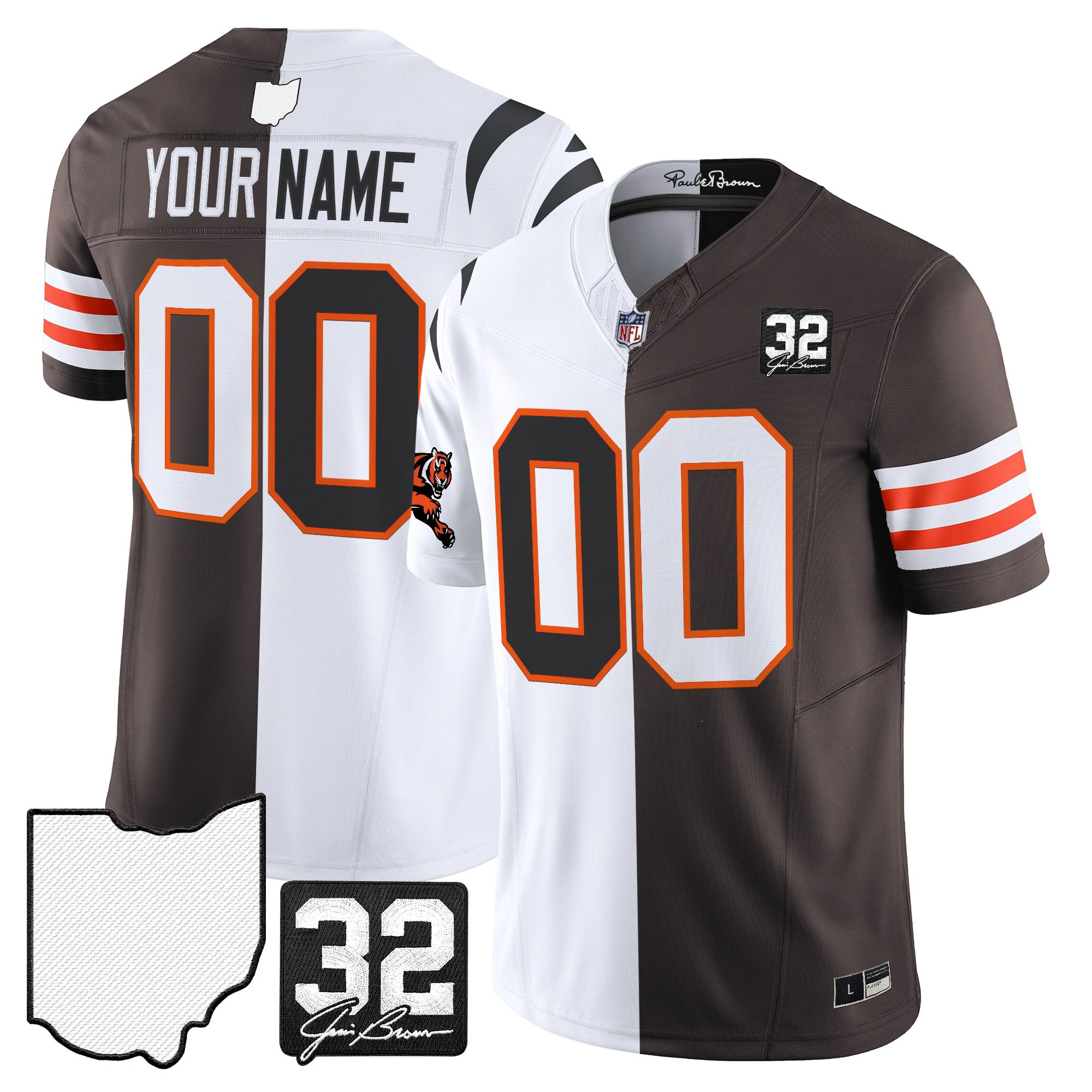 Men's Browns & Cincinnati Bengals x College Football Split Vapor Limited Custom Bengals x Browns Jersey - All Stitched