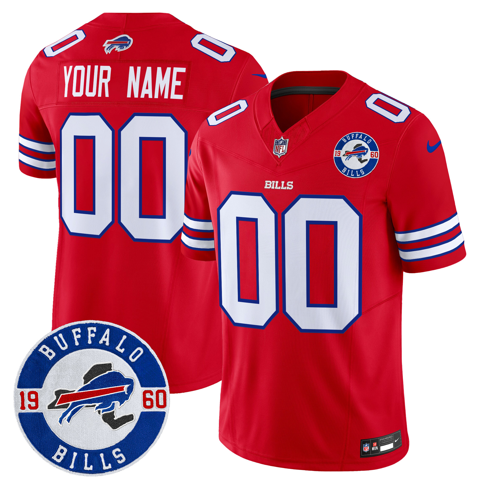Men's Buffalo Bills 2024 Vapor Limited Custom Red Jersey - Est. 1960 Patch - All Stitched