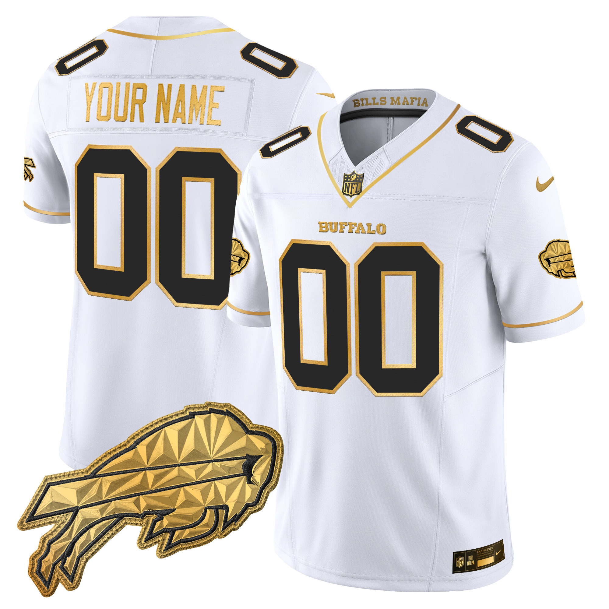 Men's Buffalo Bills 2025 Rivalries Gold Vapor Limited Custom White Gold Jersey - All Stitched
