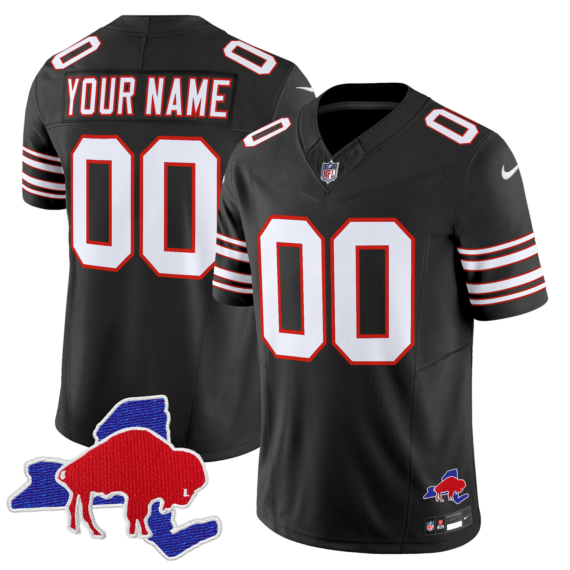 Men's Buffalo Bills Throwback 2024 Vapor Limited Custom Black Jersey - All Stitched