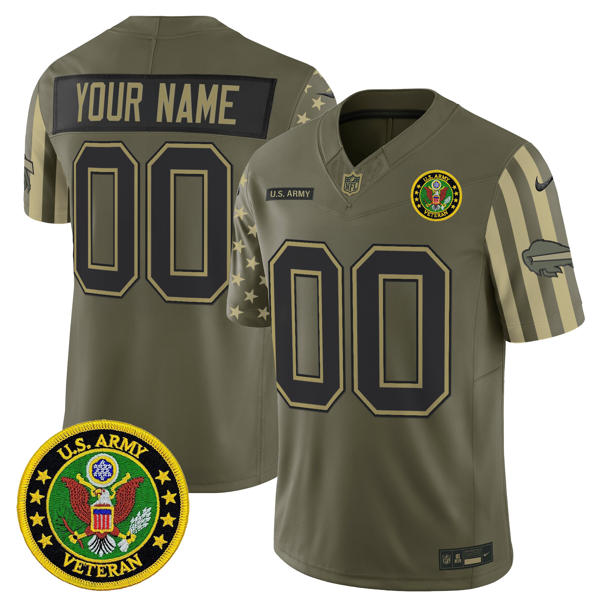 Men's Buffalo Bills x U.S. Military Veteran Vapor Limited Custom Army Jersey - All Stitched