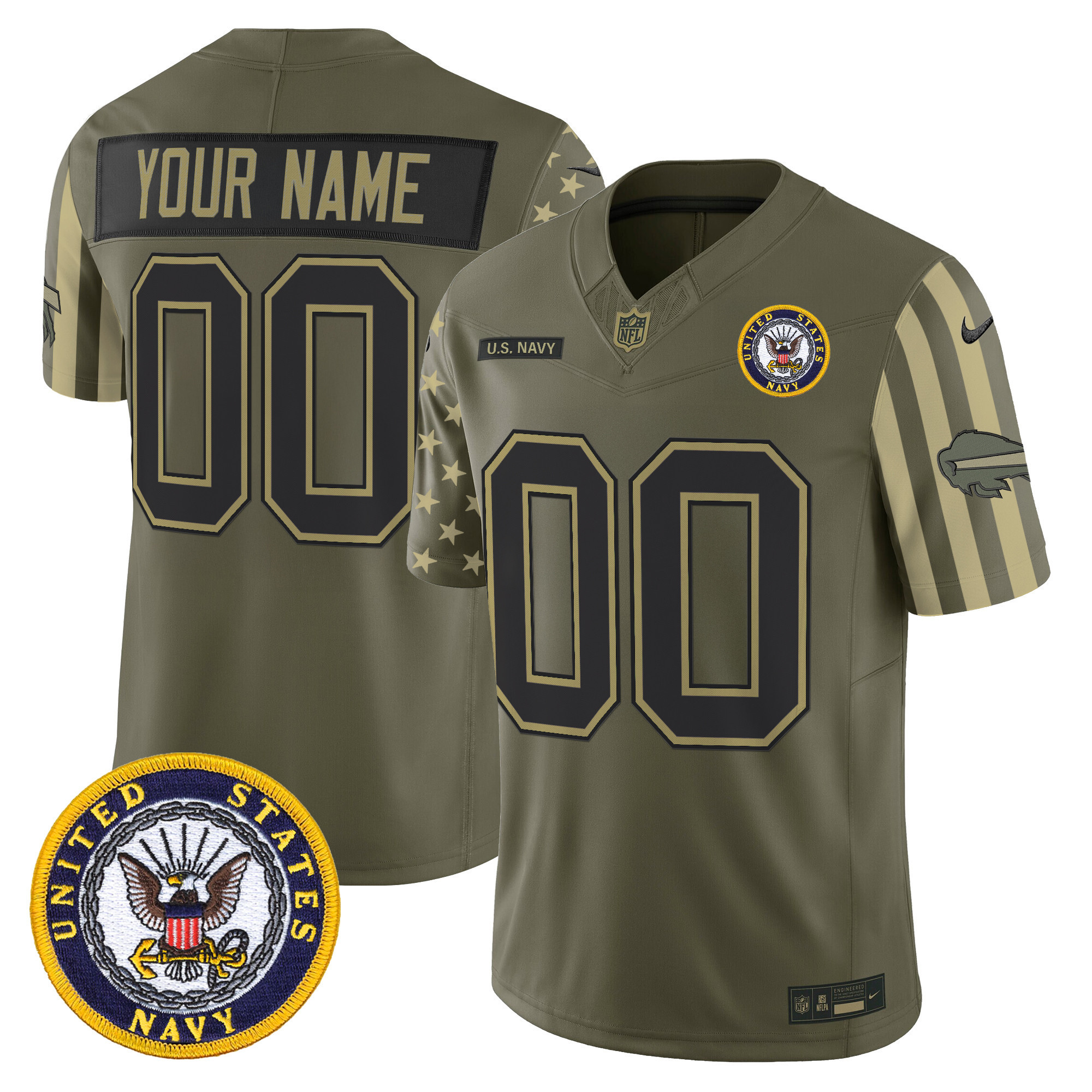 Men's Buffalo Bills x U.S. Military Veteran Vapor Limited Custom Navy Jersey - All Stitched