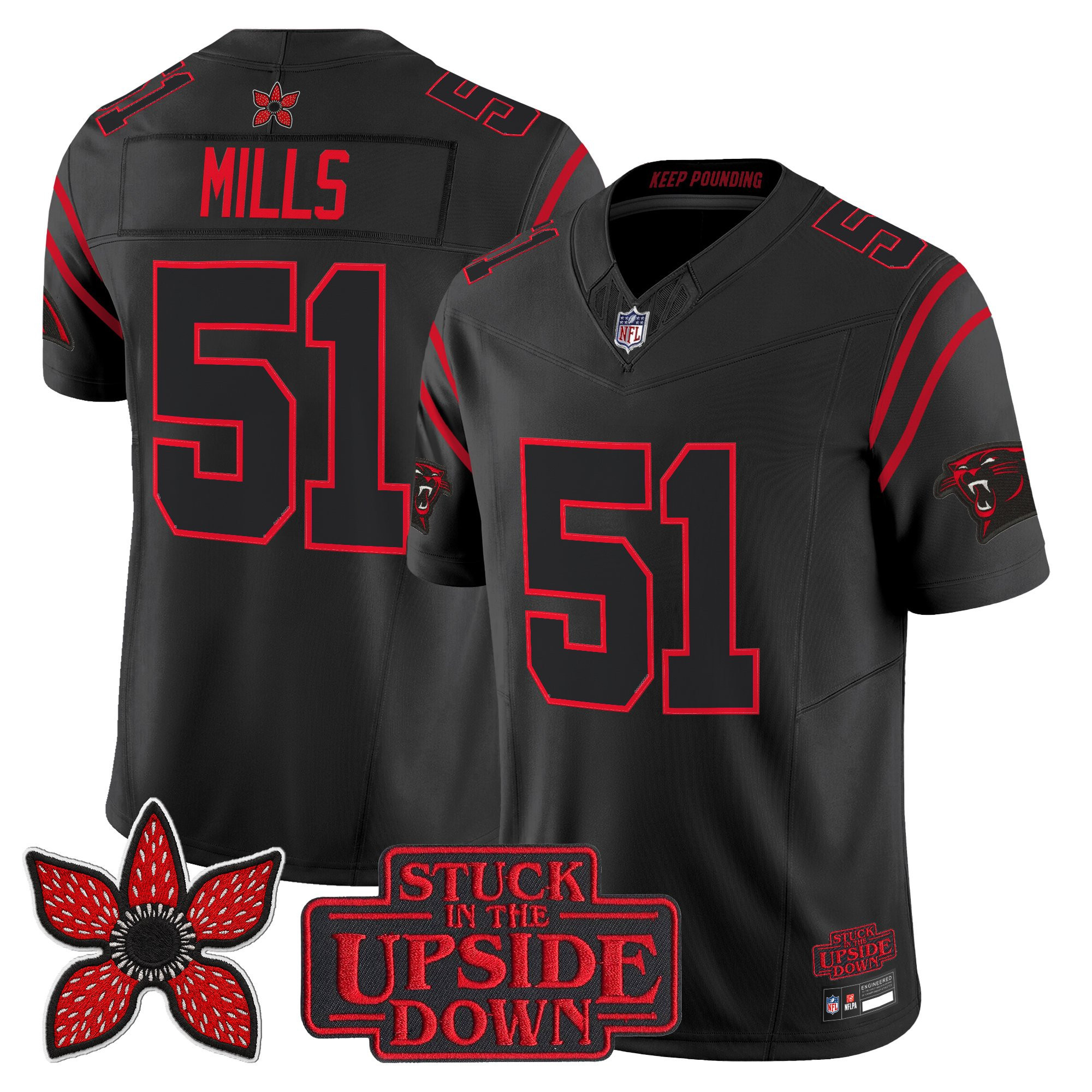 Men's Carolina Panthers Stranger Things Edition Vapor Limited Sam Mills Jersey - All Stitched