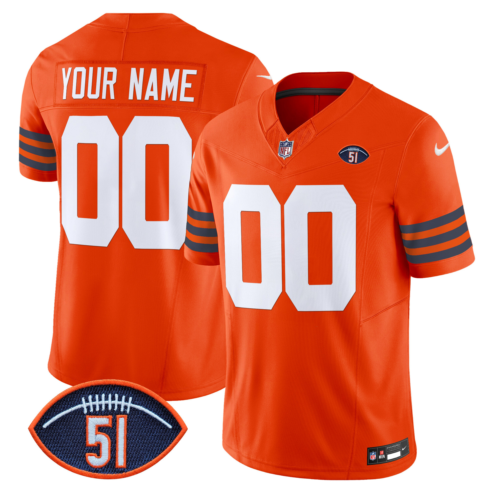 Men's Chicago Bears Dick Butkus Patch Throwback Vapor Limited Custom Orange Jersey - All Stitched