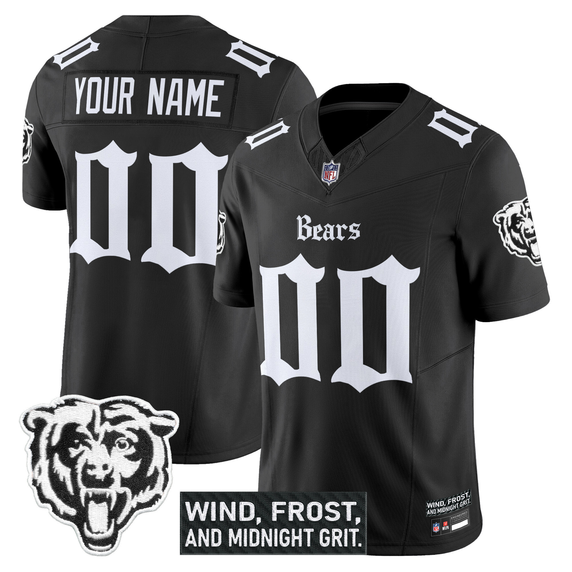 Men's Chicago Bears Gothic Midway Legacy Vapor Limited Custom Black Jersey - All Stitched
