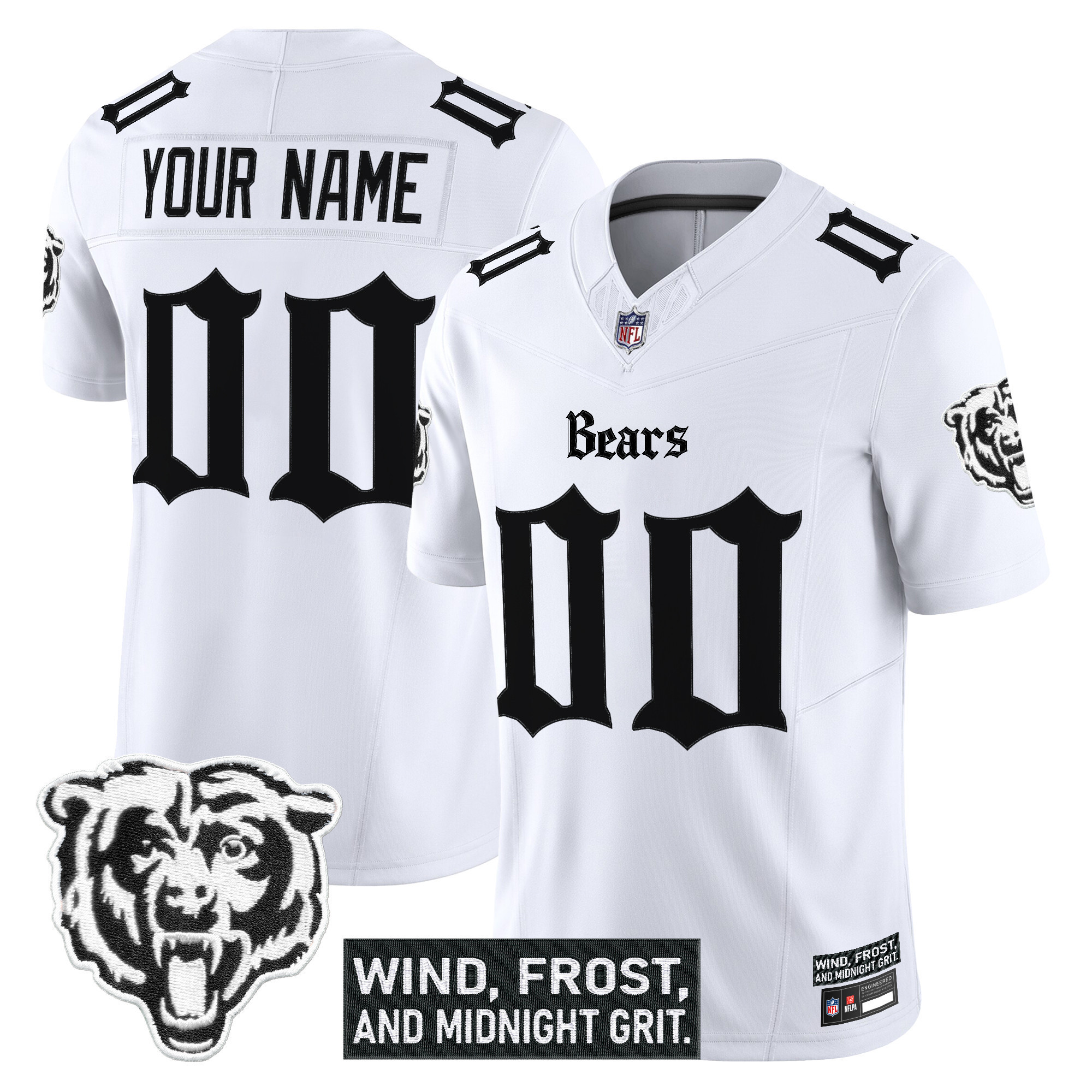 Men's Chicago Bears Gothic Midway Legacy Vapor Limited Custom White Jersey - All Stitched