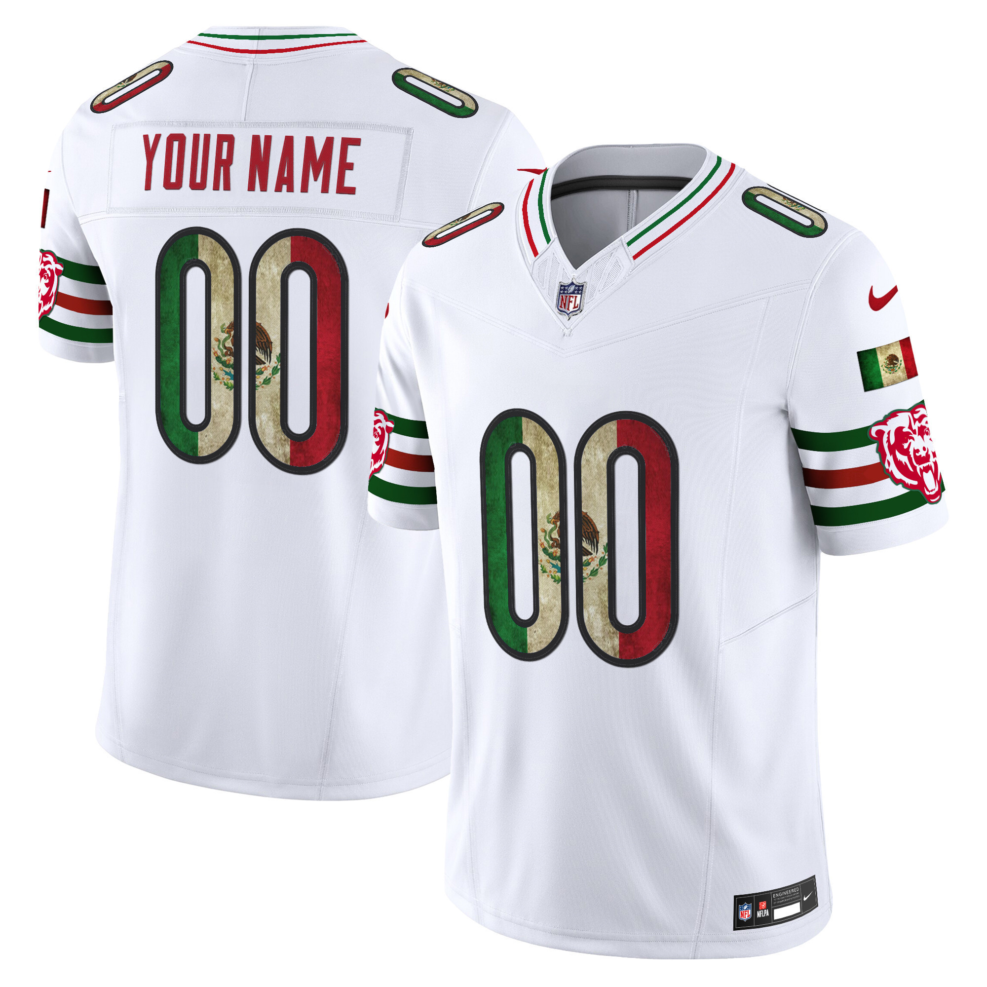 Men's Chicago Bears Mexico Vapor Limited Custom White Jersey - All Stitched