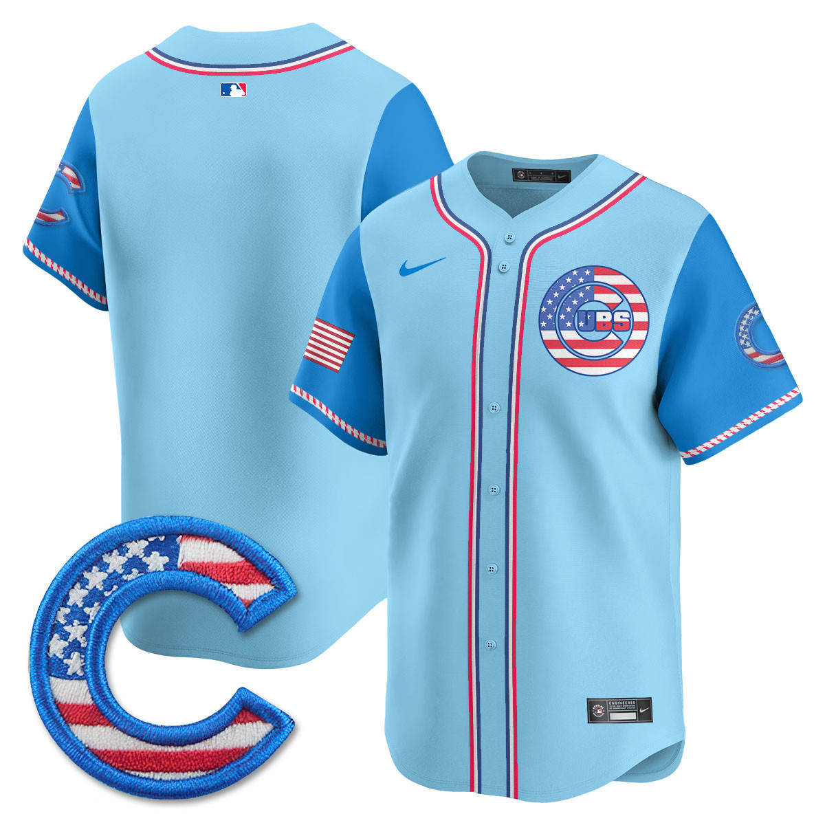 Men's Chicago Cubs 2025 Fourth of July Vapor Premier Limited Light Blue Alternate Jersey - All Stitched