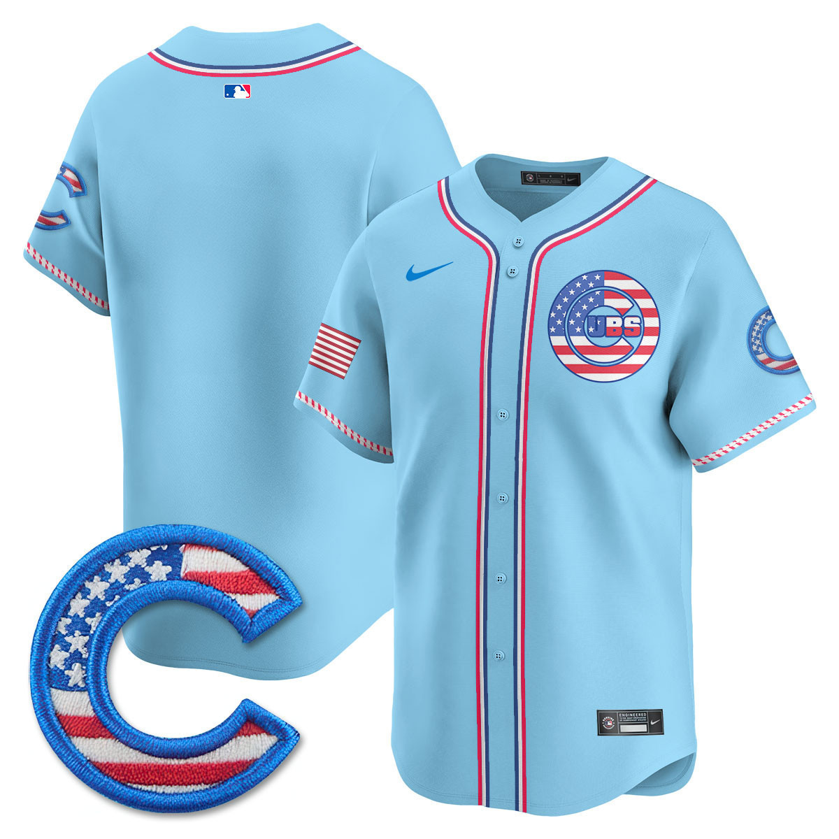 Men's Chicago Cubs 2025 Fourth of July Vapor Premier Limited Light Blue Jersey - All Stitched