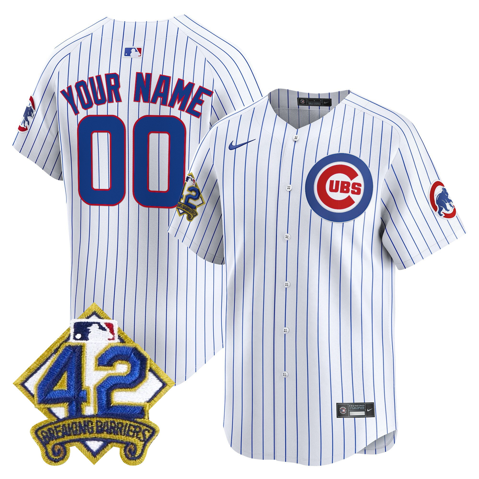 Men's Chicago Cubs 2025 Jackie Robinson Patch Vapor Premier Limited Custom Pinstripe Jersey - All Stitched