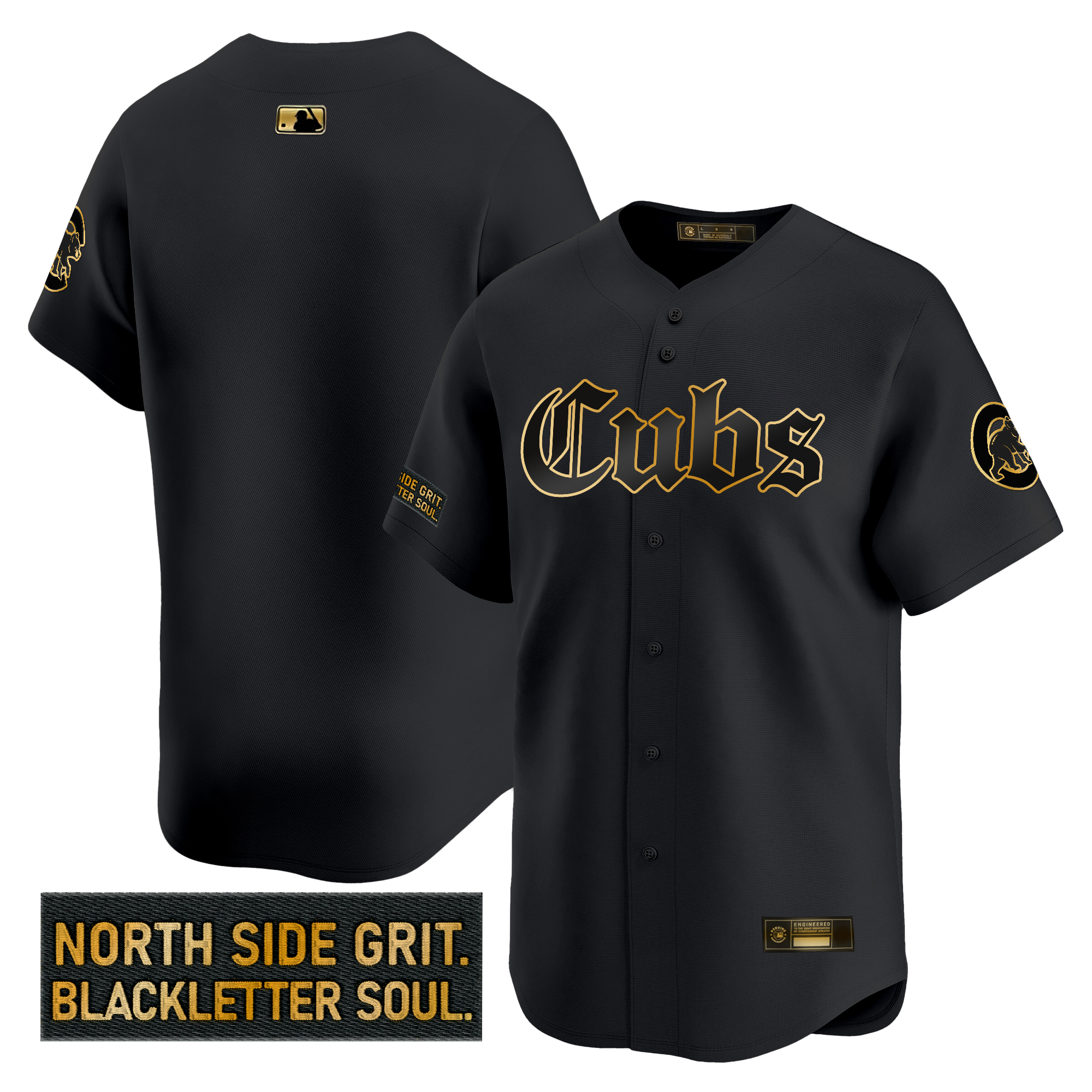 Men's Chicago Cubs Gothic North Side Edition Gold Vapor Premier Limited Black Gold Jersey - All Stitched
