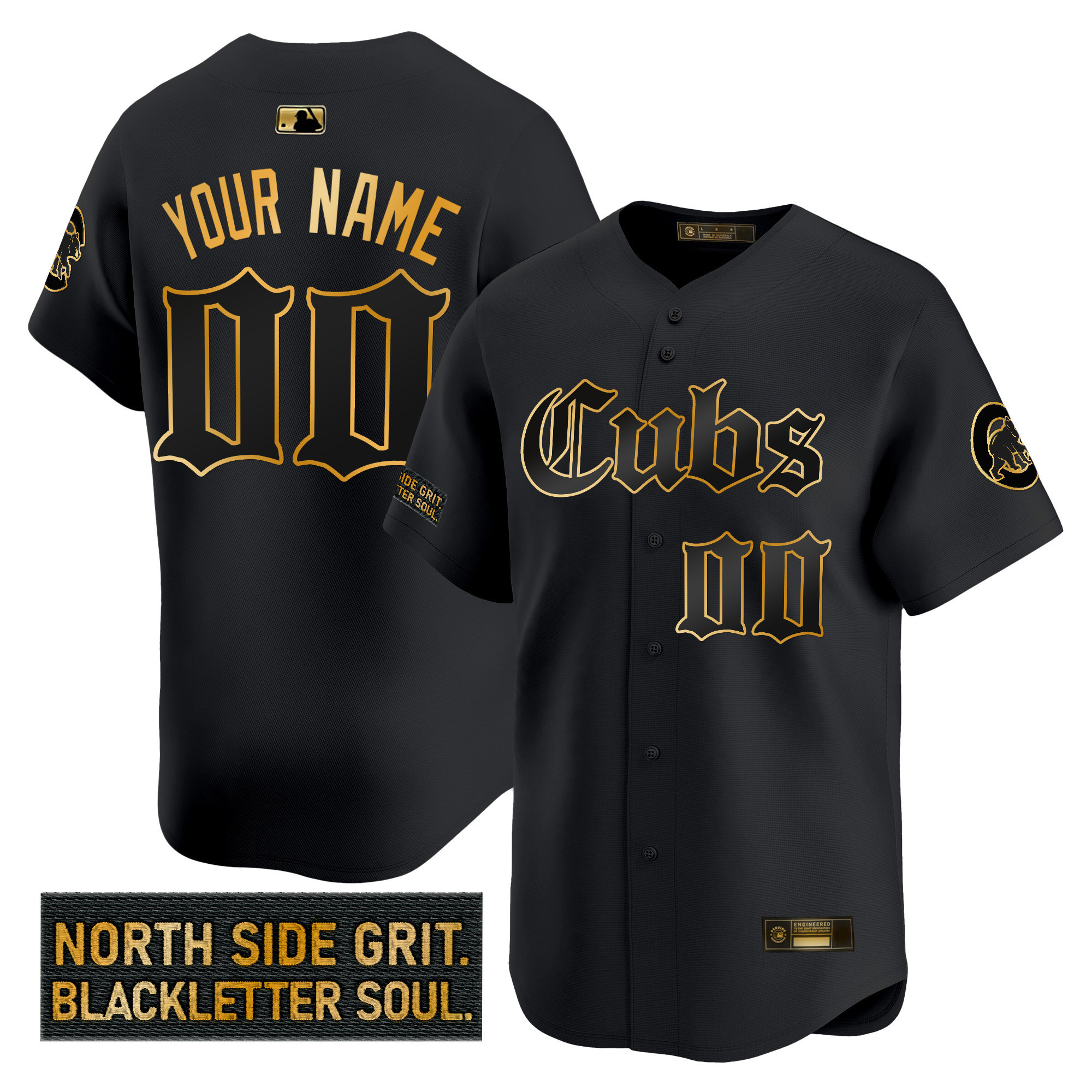 Men's Chicago Cubs 'Gothic North Side Edition Gold Vapor Premier Limited Custom Black Gold Jersey - All Stitched