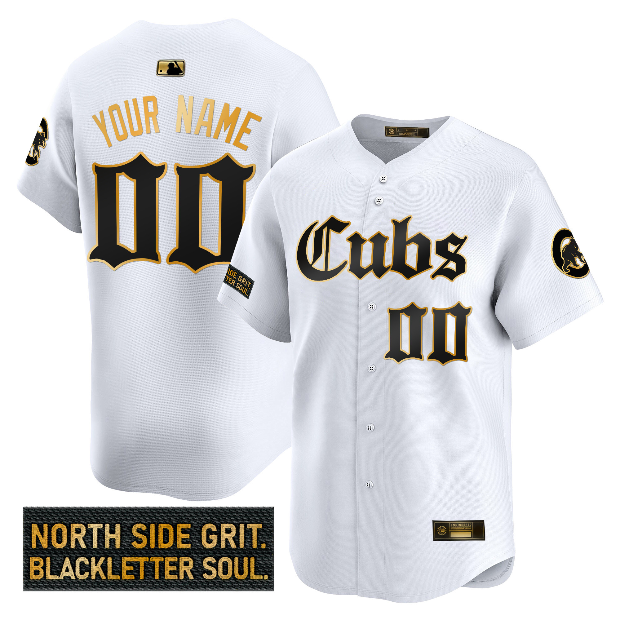 Men's Chicago Cubs 'Gothic North Side Edition Gold Vapor Premier Limited Custom White Gold Jersey - All Stitched