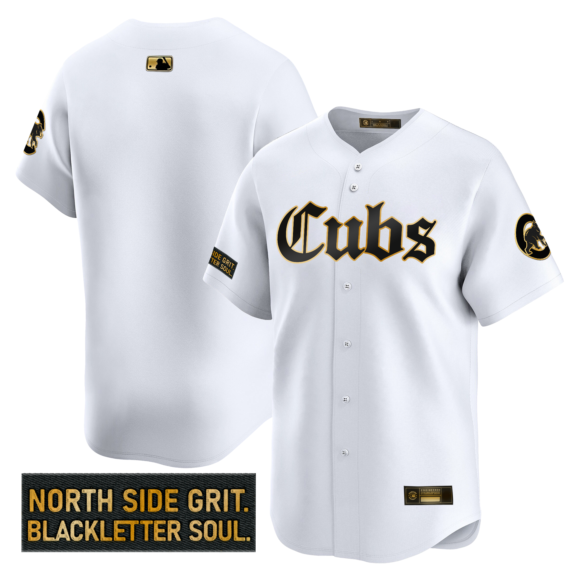 Men's Chicago Cubs 'Gothic North Side Edition Gold Vapor Premier Limited White Gold Jersey - All Stitched