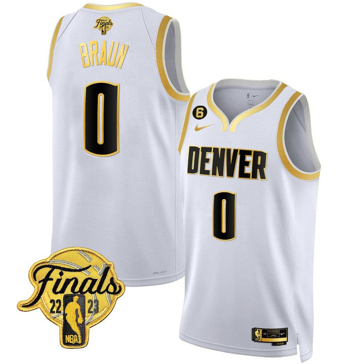 Men's Christian Braun Denver Nuggets White Gold Jersey NBA Finals Patch Ãƒâ€šÃ¢â‚¬â€œ All Stitched