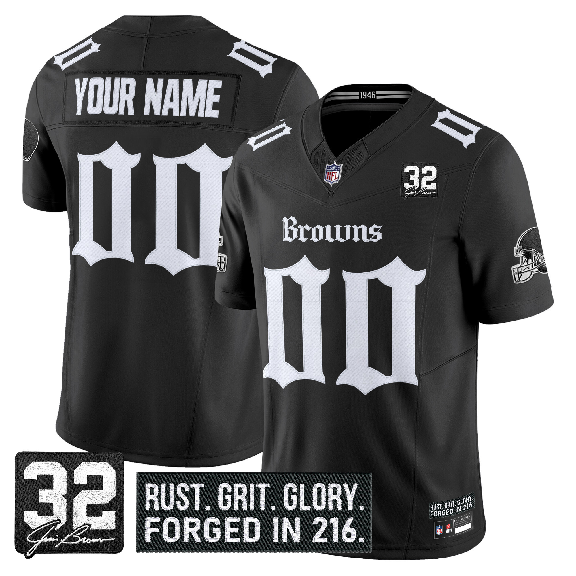 Men's Cleveland Browns Gothic Dawg Shadows Drop Vapor Limited Custom Black Jersey - All Stitched