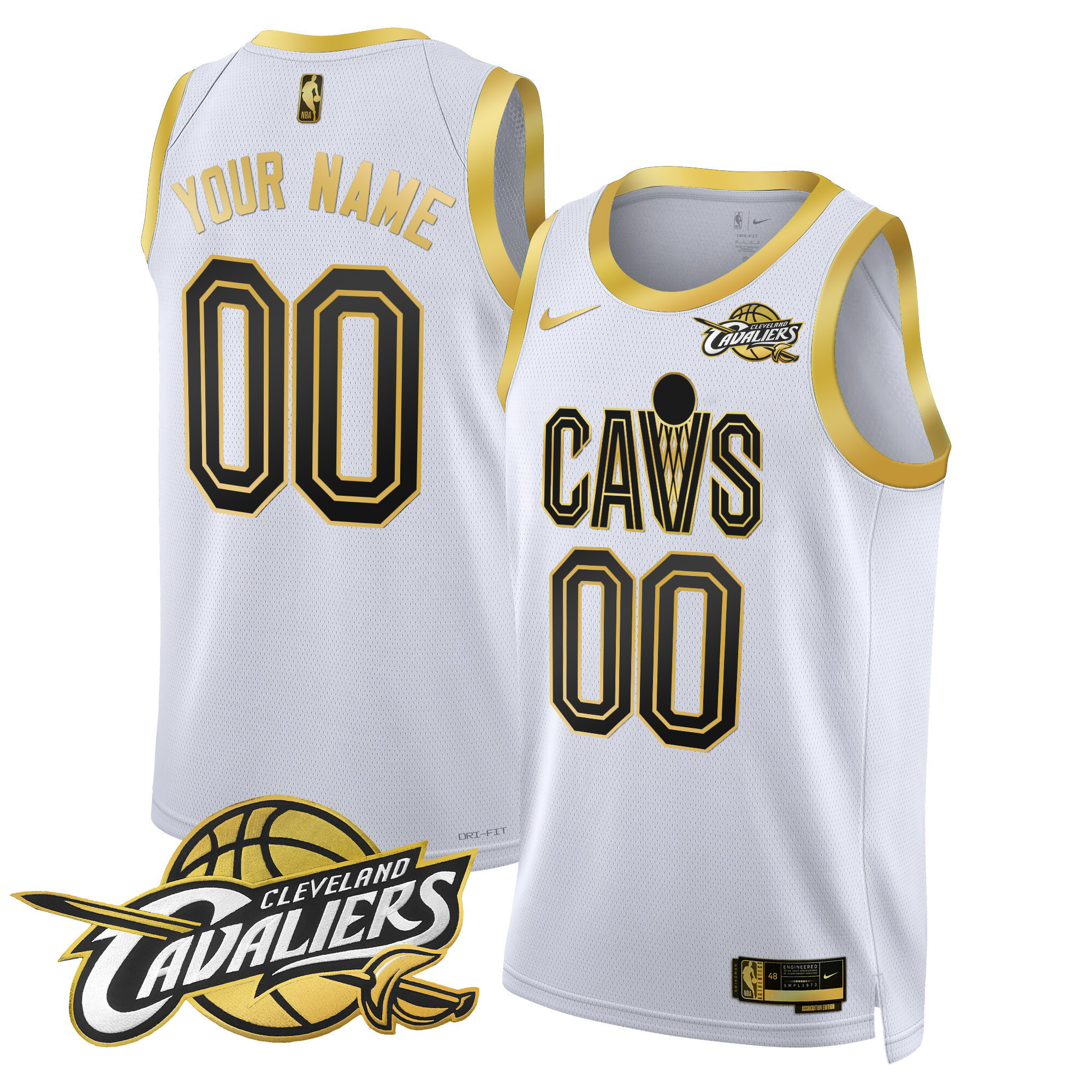 Men's Cleveland Cavaliers Swingman Custom White Gold Jersey V2 - All Stitched