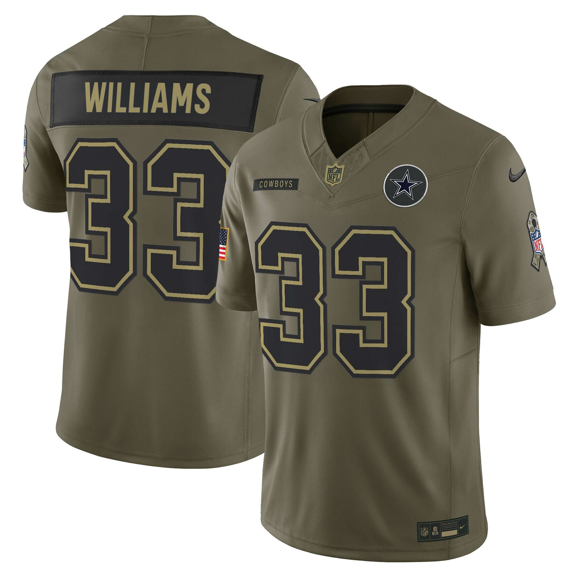 Men's Dallas Cowboys 2025 Salute to Service Vapor Limited Javonte Williams Jersey - All Stitched