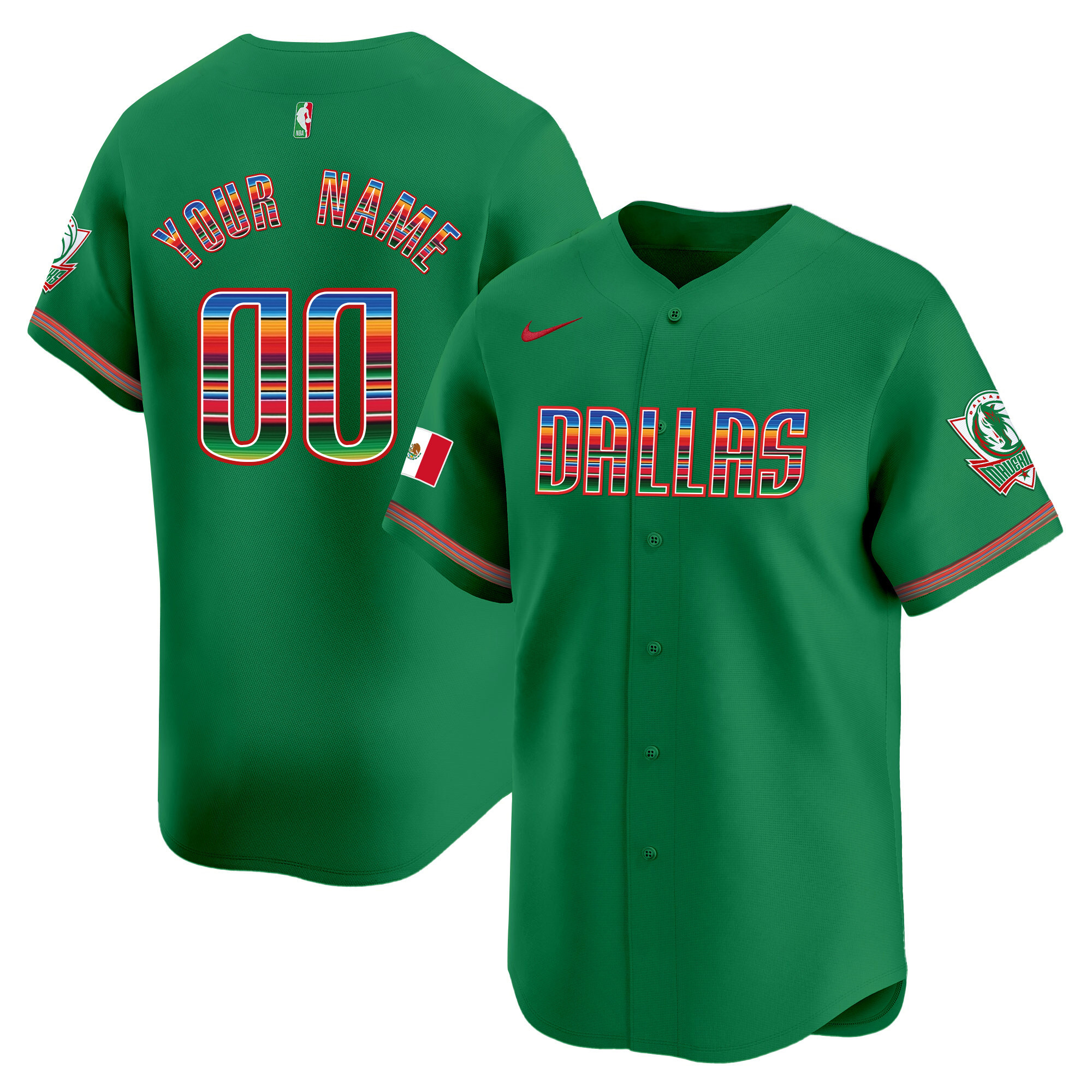 Men's Dallas Mavericks Mexico Vapor Baseball Custom Green Jersey - All Stitched