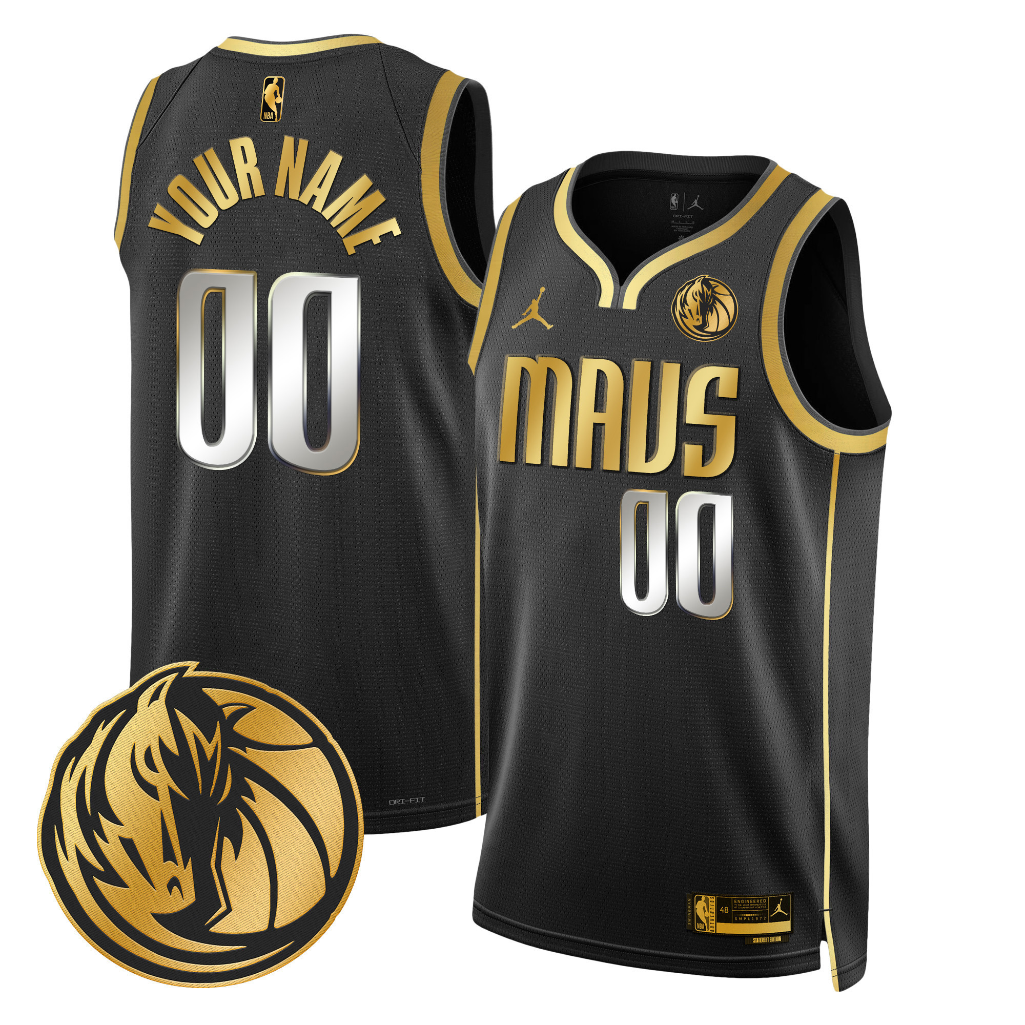 Men's Dallas Mavericks Swingman Custom Black Gold Jersey V2 - All Stitched