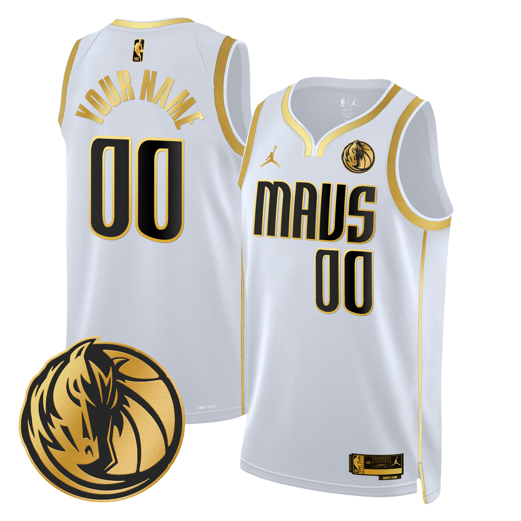 Men's Dallas Mavericks Swingman Custom White Gold Jersey V2 - All Stitched