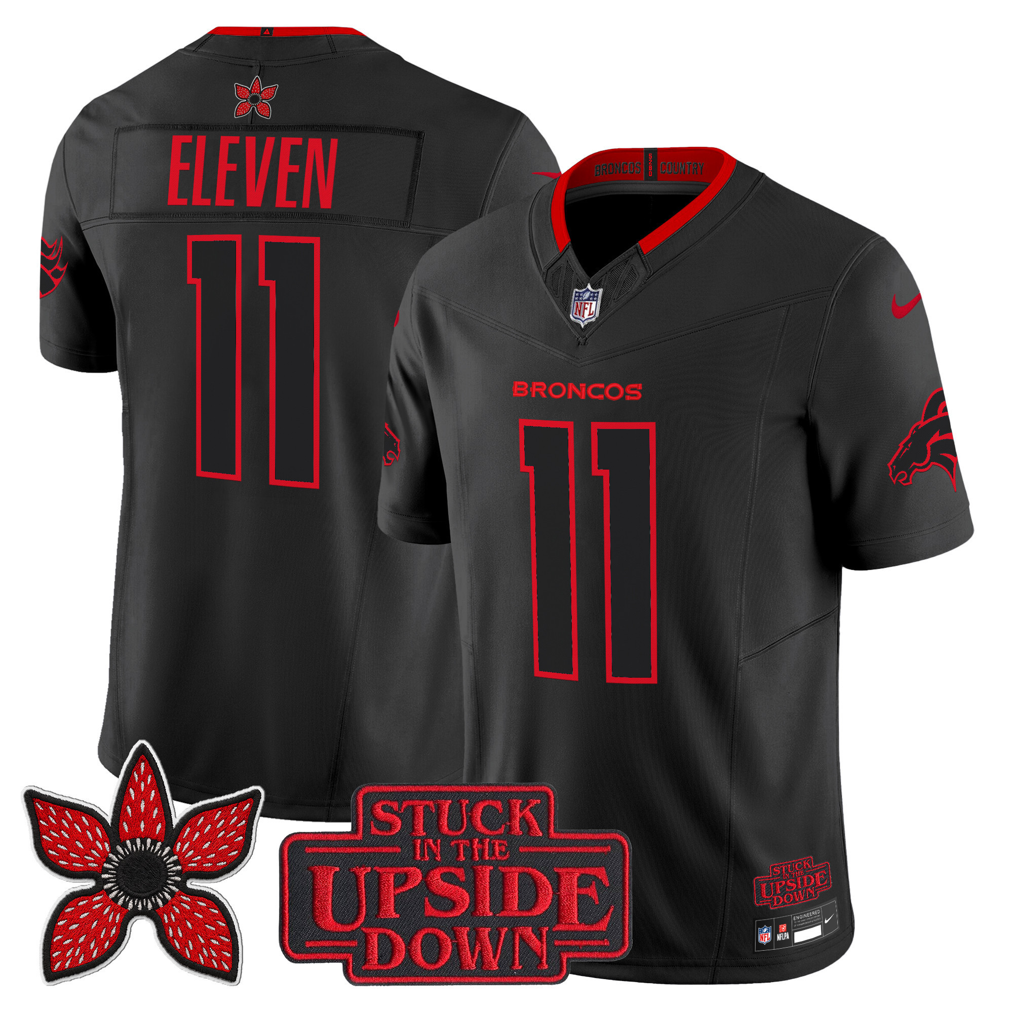 Men's Denver Broncos Stranger Things Edition Vapor Limited #11 Eleven Jersey - All Stitched